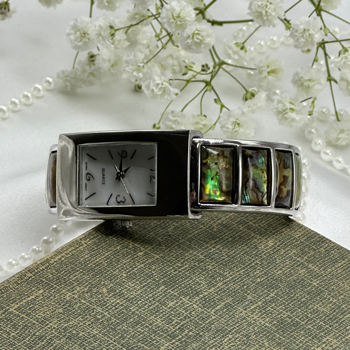 Silver Abalone Cuff Watch