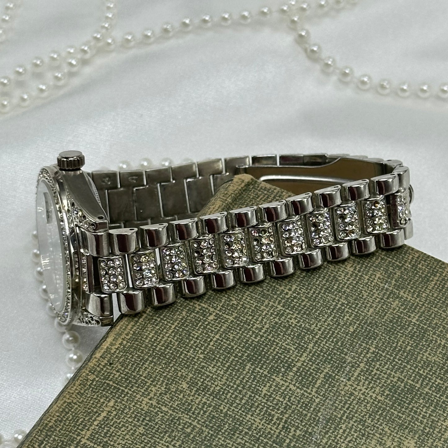 Silver Iced Out Geneva Watch