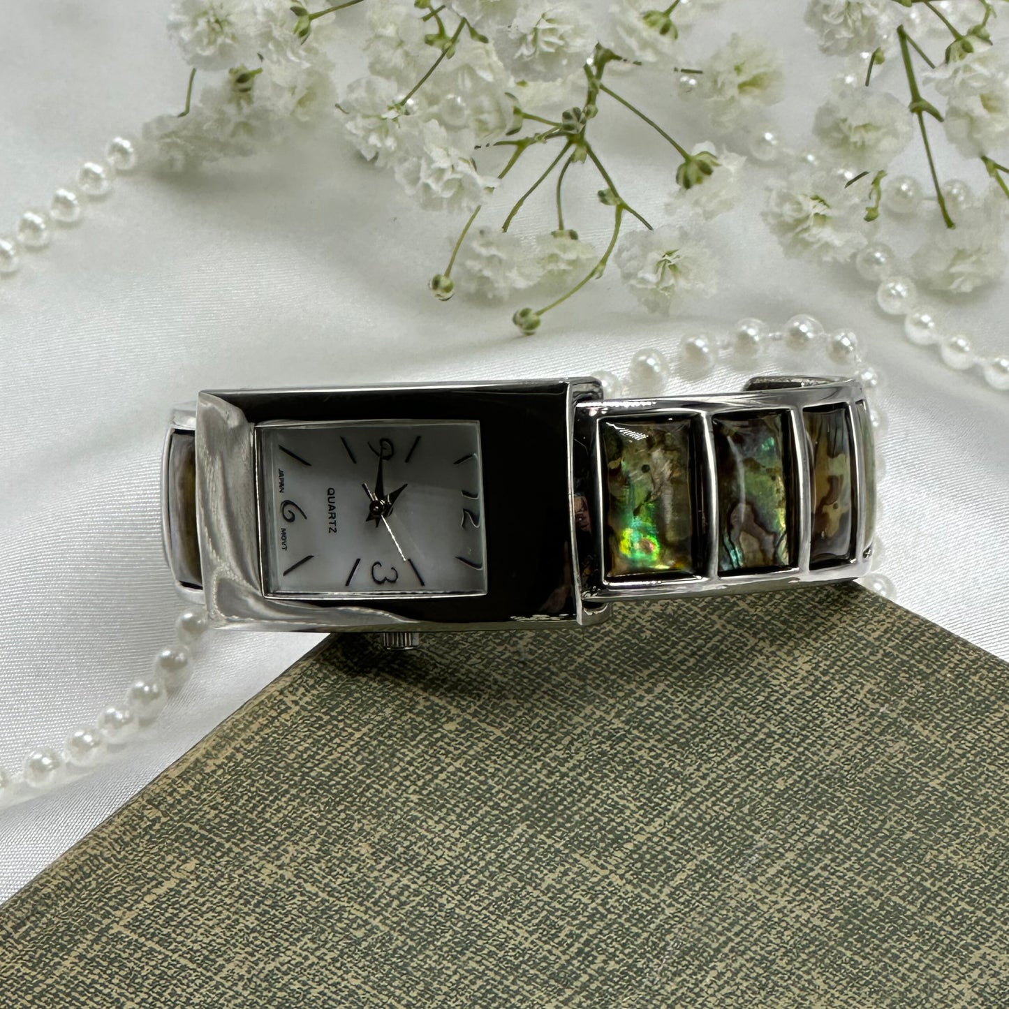 Silver Abalone Cuff Watch