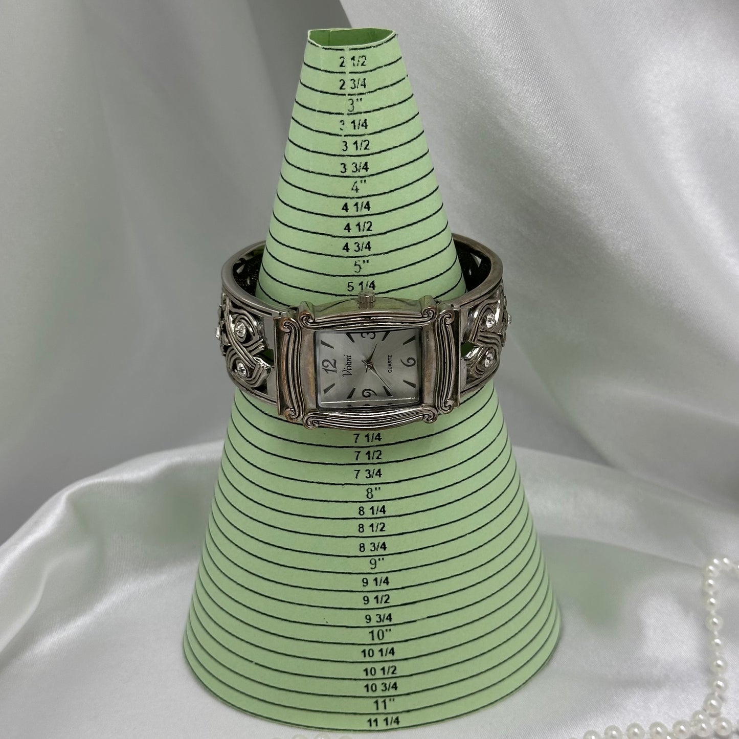 Silver Cuff Watch with Square Dial and Crossed Band