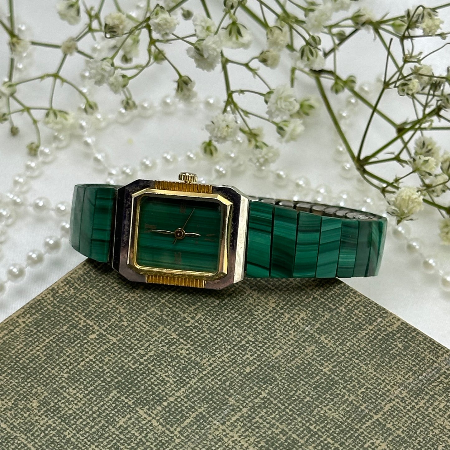 Green and Gold Malachite Watch