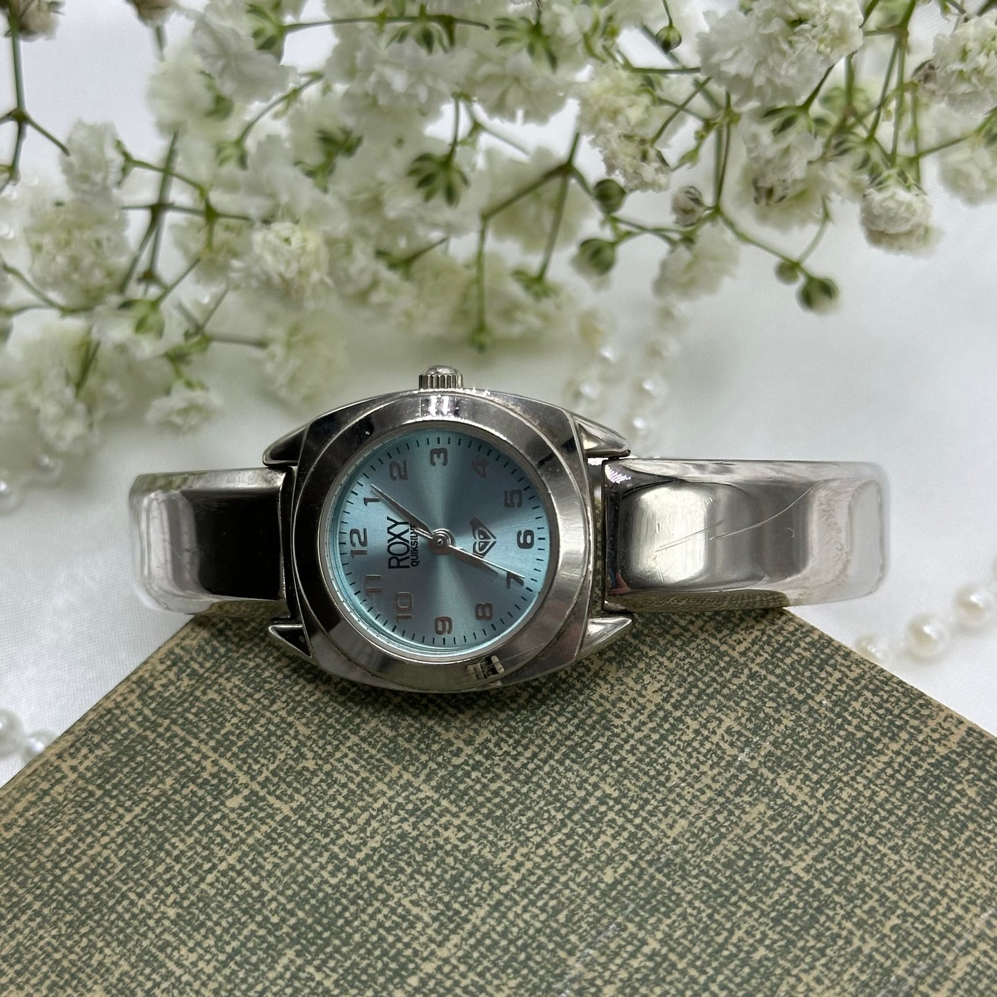 Silver Blue Dial Cuff Watch