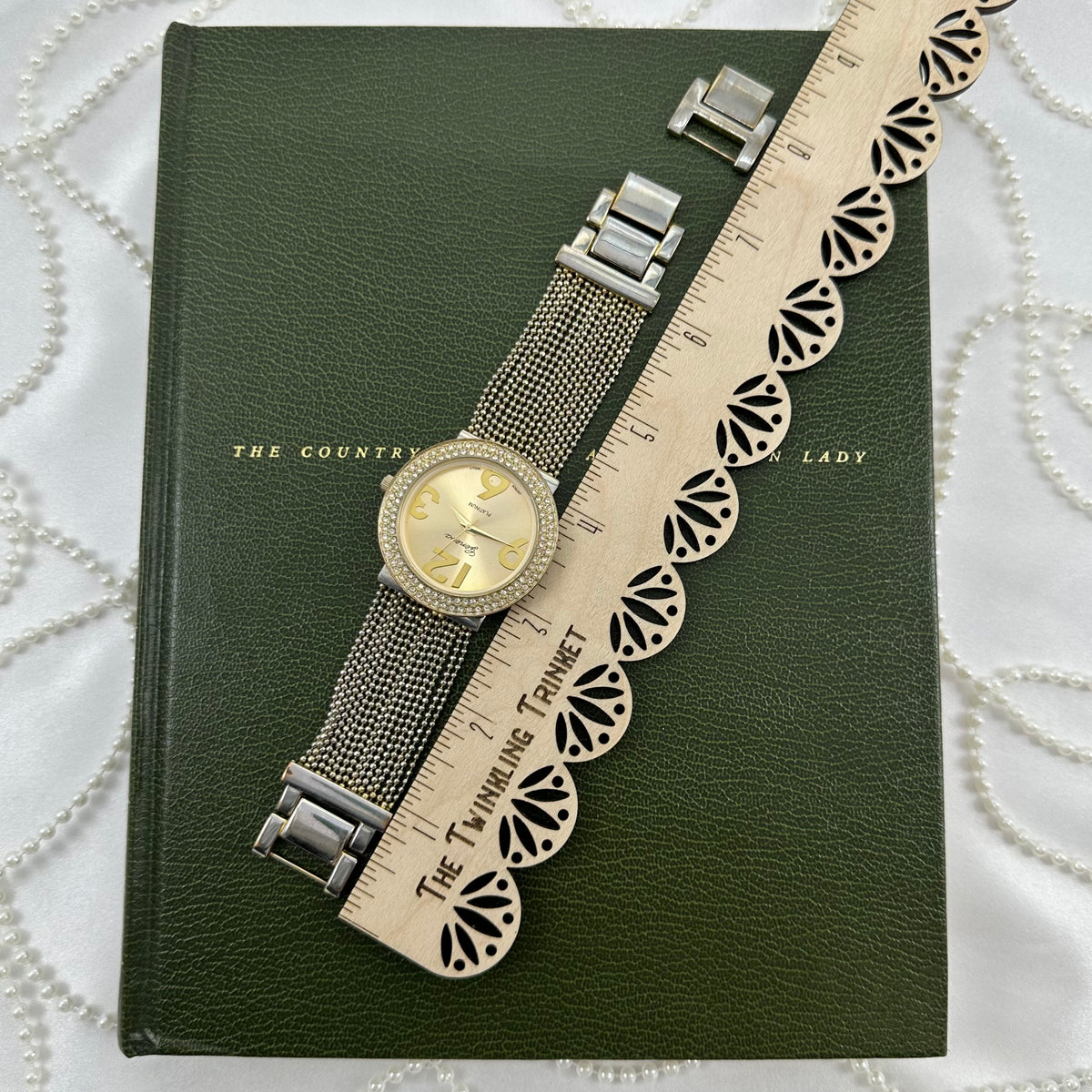Gold Geneva Watch with Beaded Chain Band