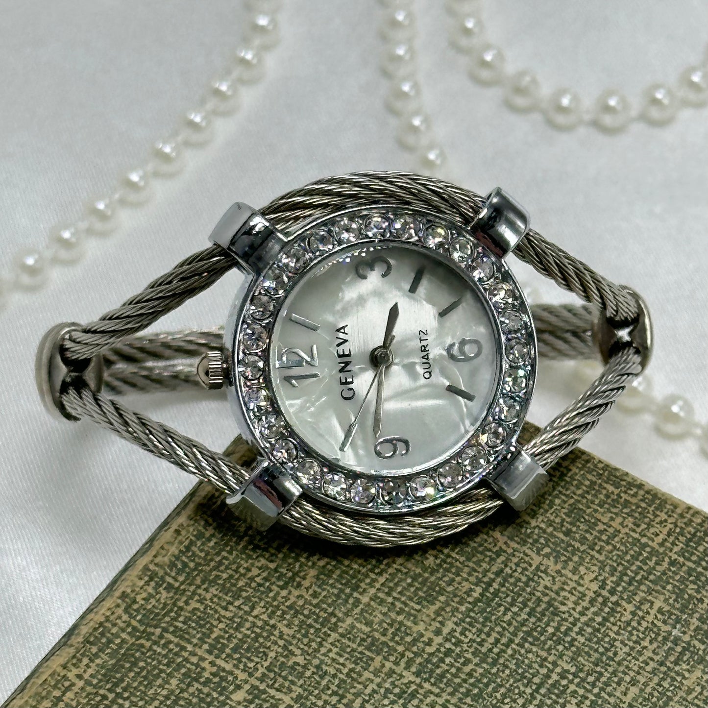 Silver Diamanté Geneva Cuff Watch
