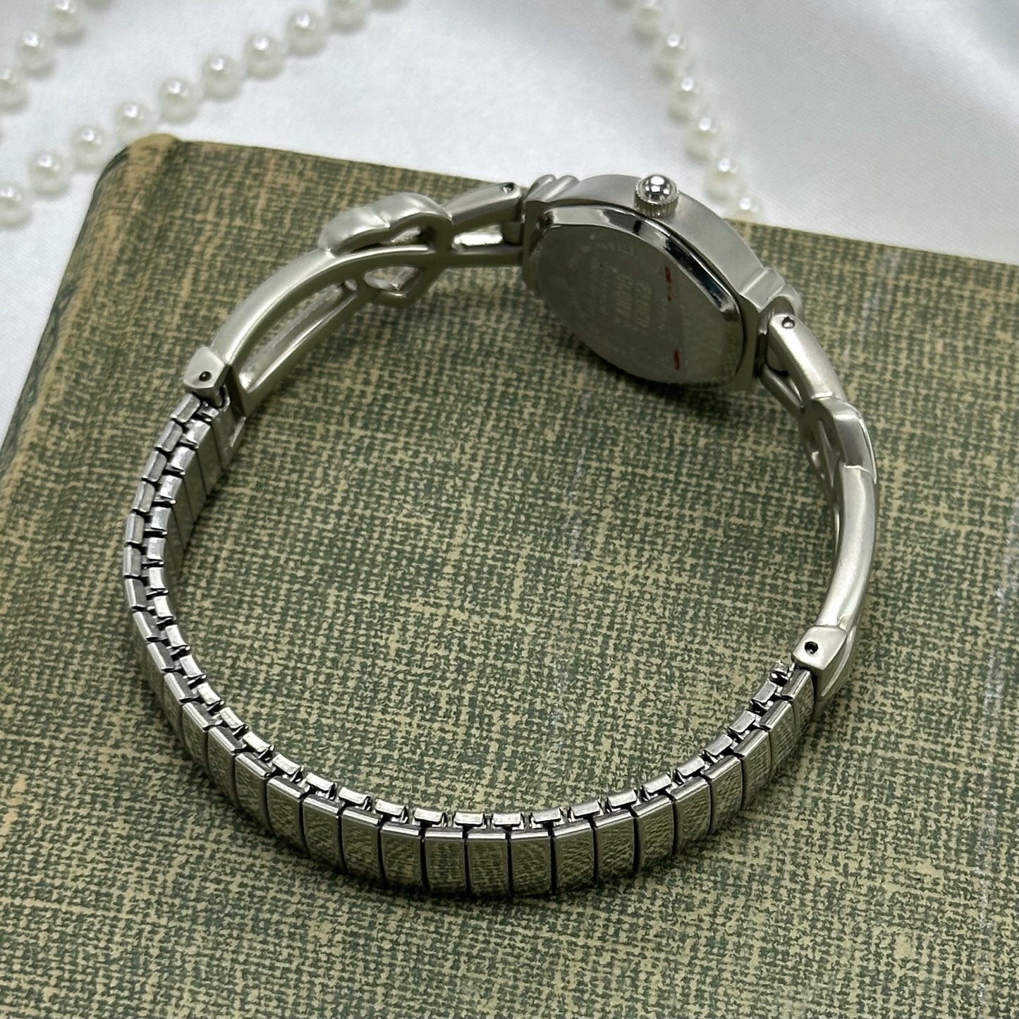 Silver Watch with Heart Band and Teal Dial