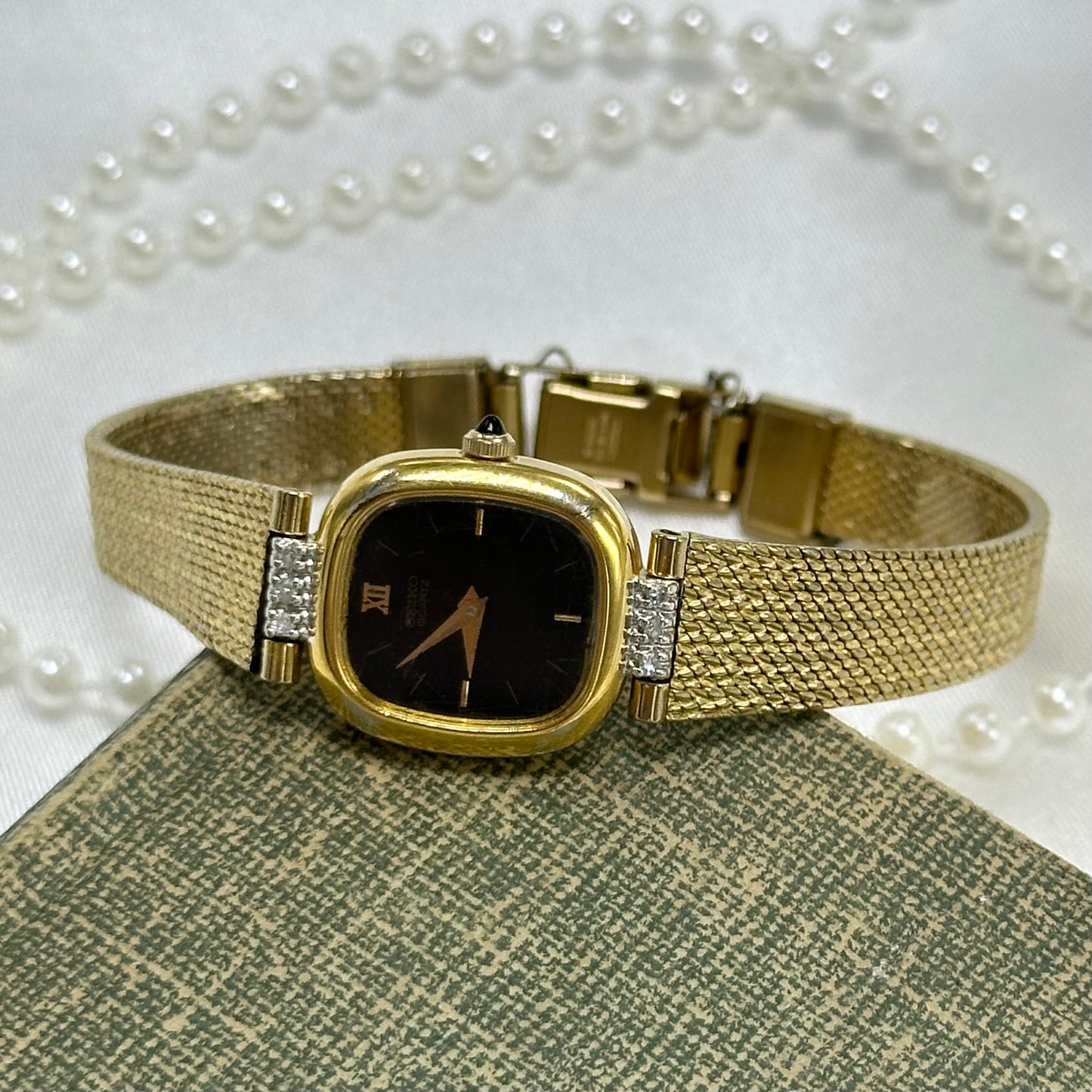 Black Dial Seiko Watch with Diamanté Band