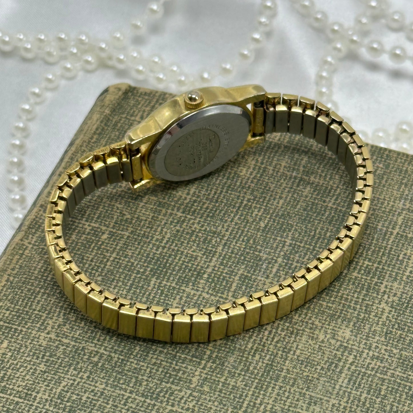Gold Details Watch with Black Oval Dial