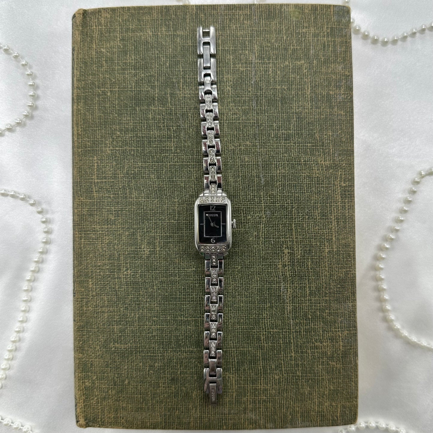 Silver Fossil Watch with Black Dial