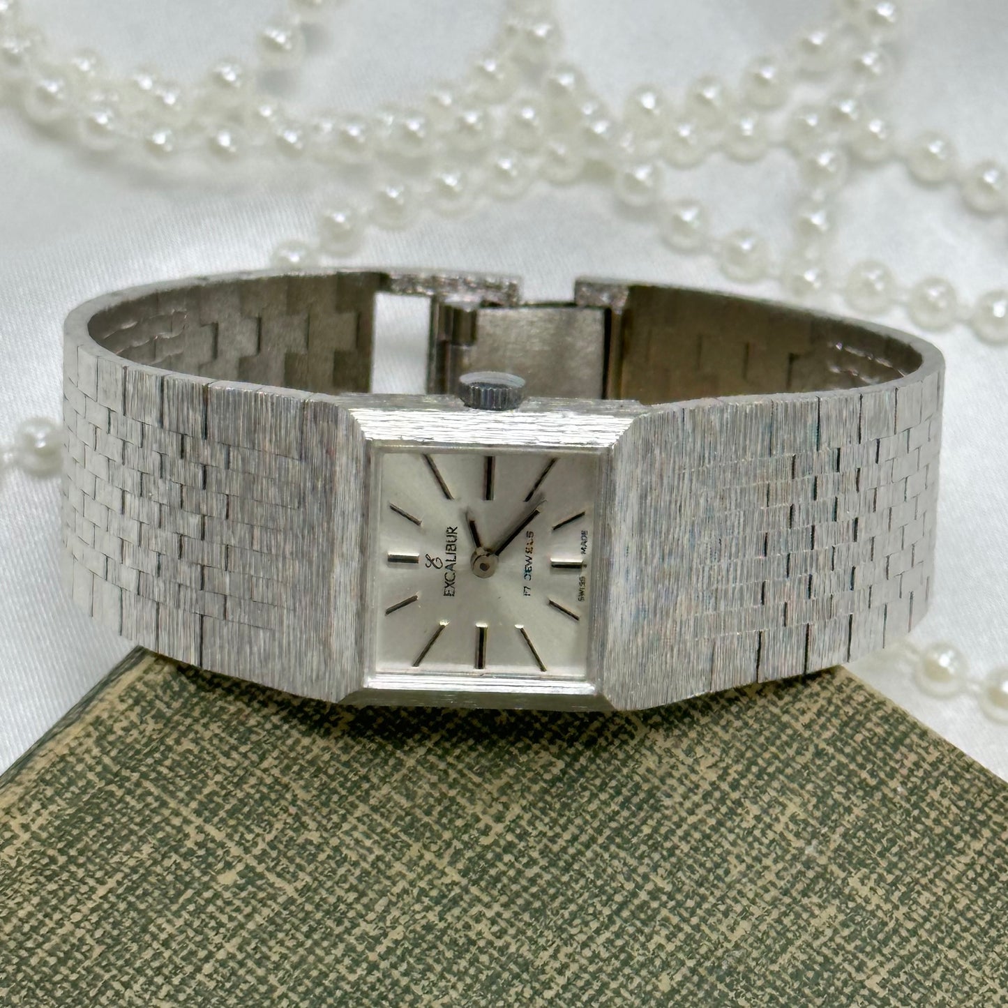 Silver Swiss Made Wind-Up Excalibur Tank Watch