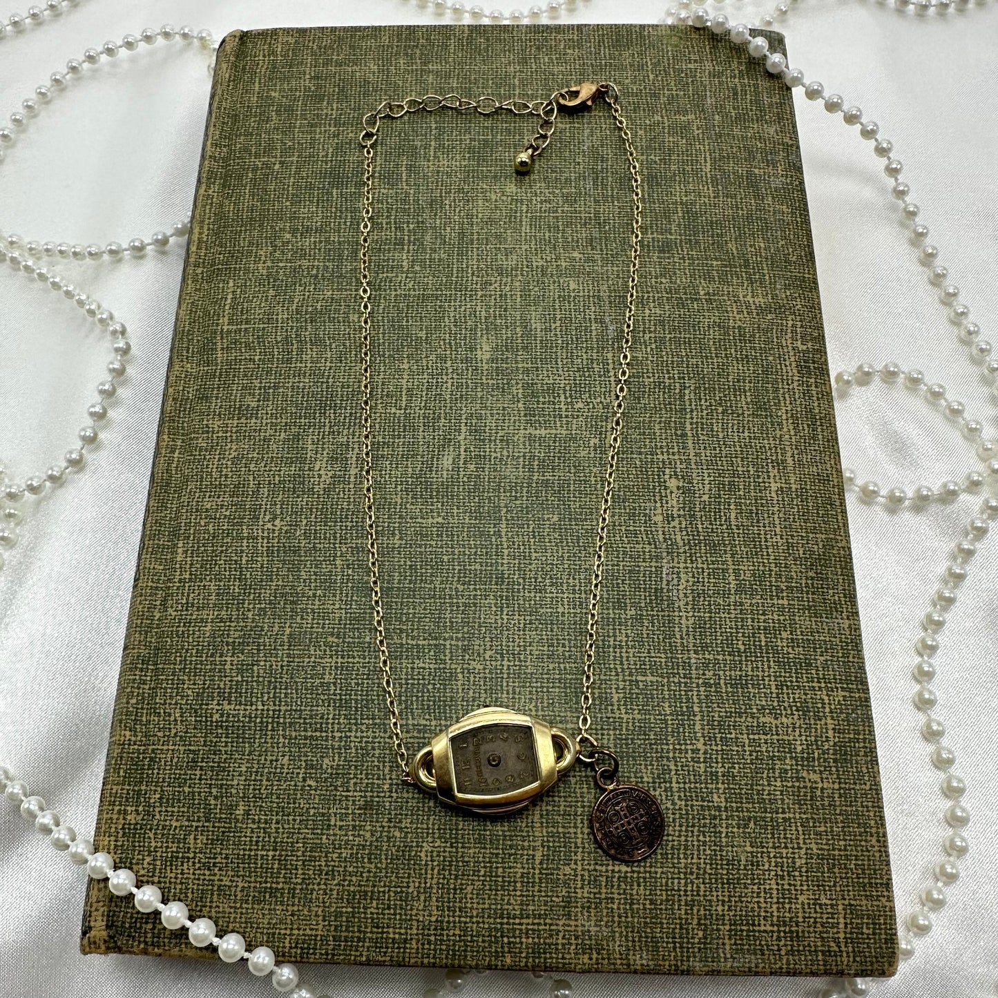 Gold Vintage Watch & Saint Benedict Medal Choker