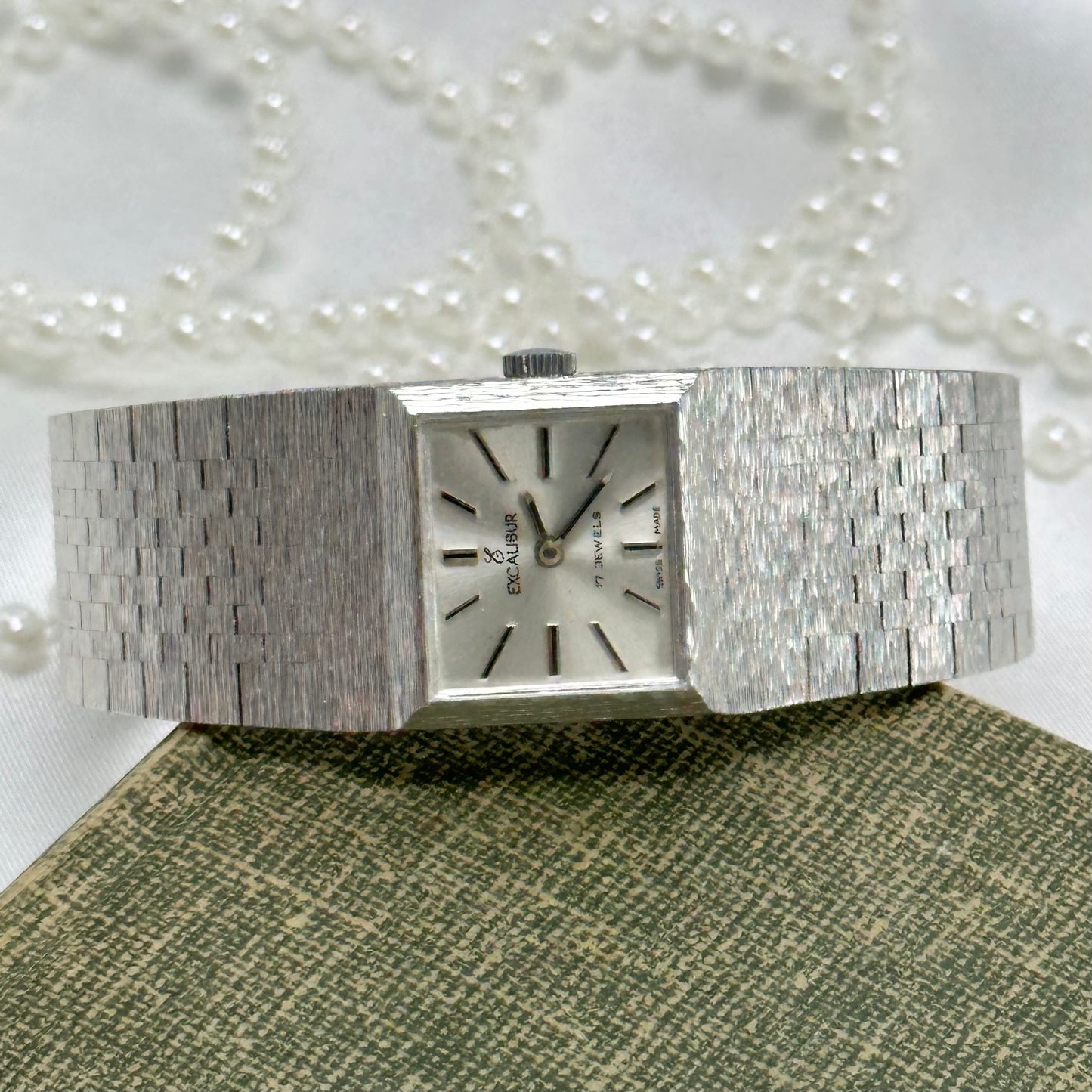 Silver Swiss Made Wind-Up Excalibur Tank Watch