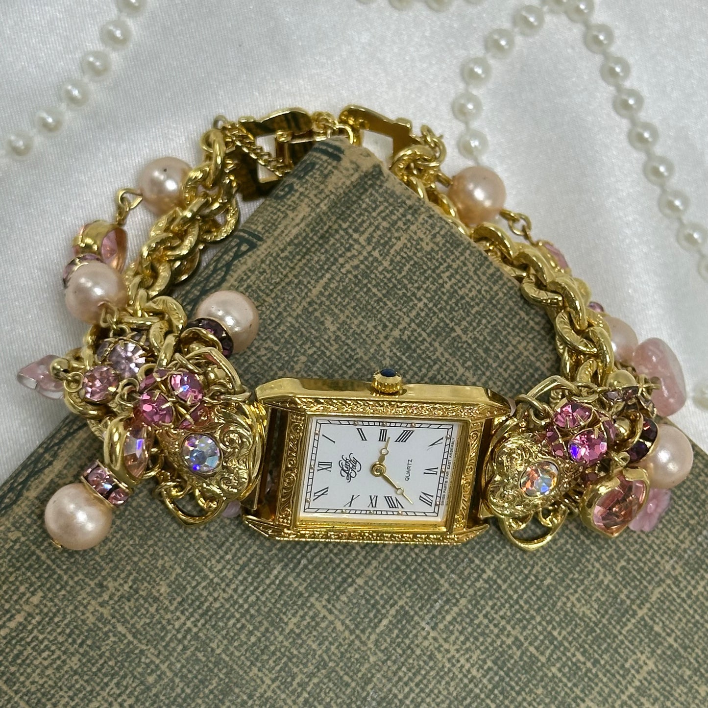Rare Vintage Kirk's Folly Pink and Gold Charm Watch