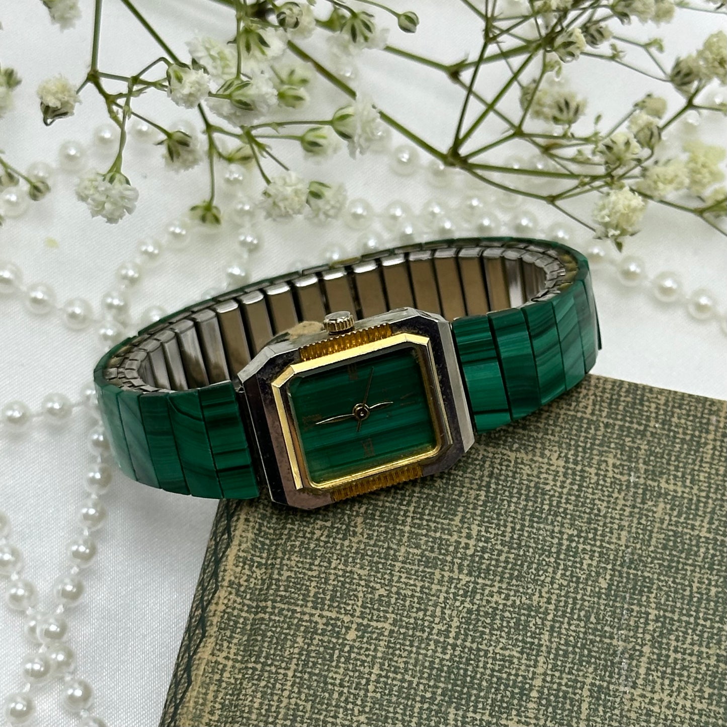 Green and Gold Malachite Watch