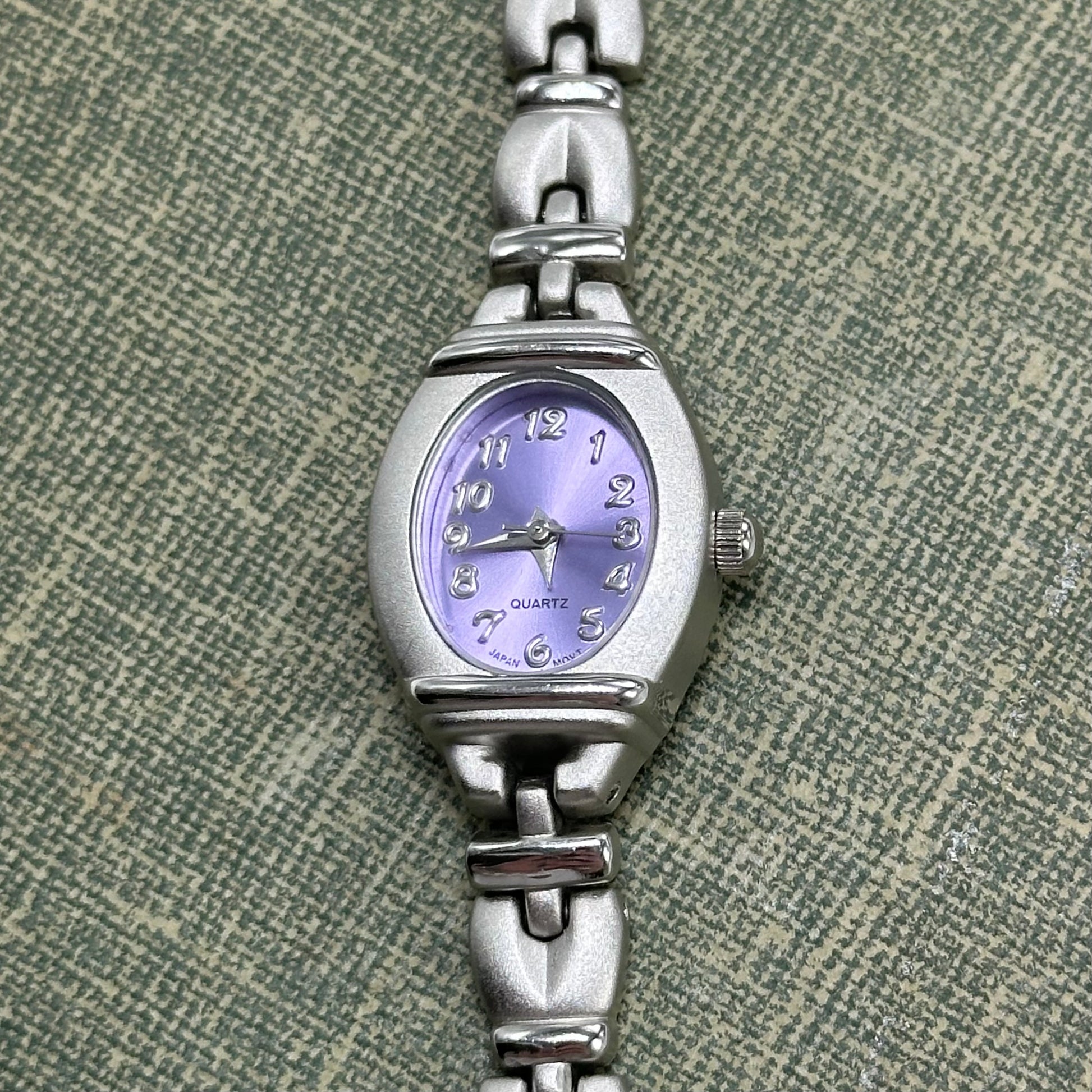Silver Watch with Purple Dial