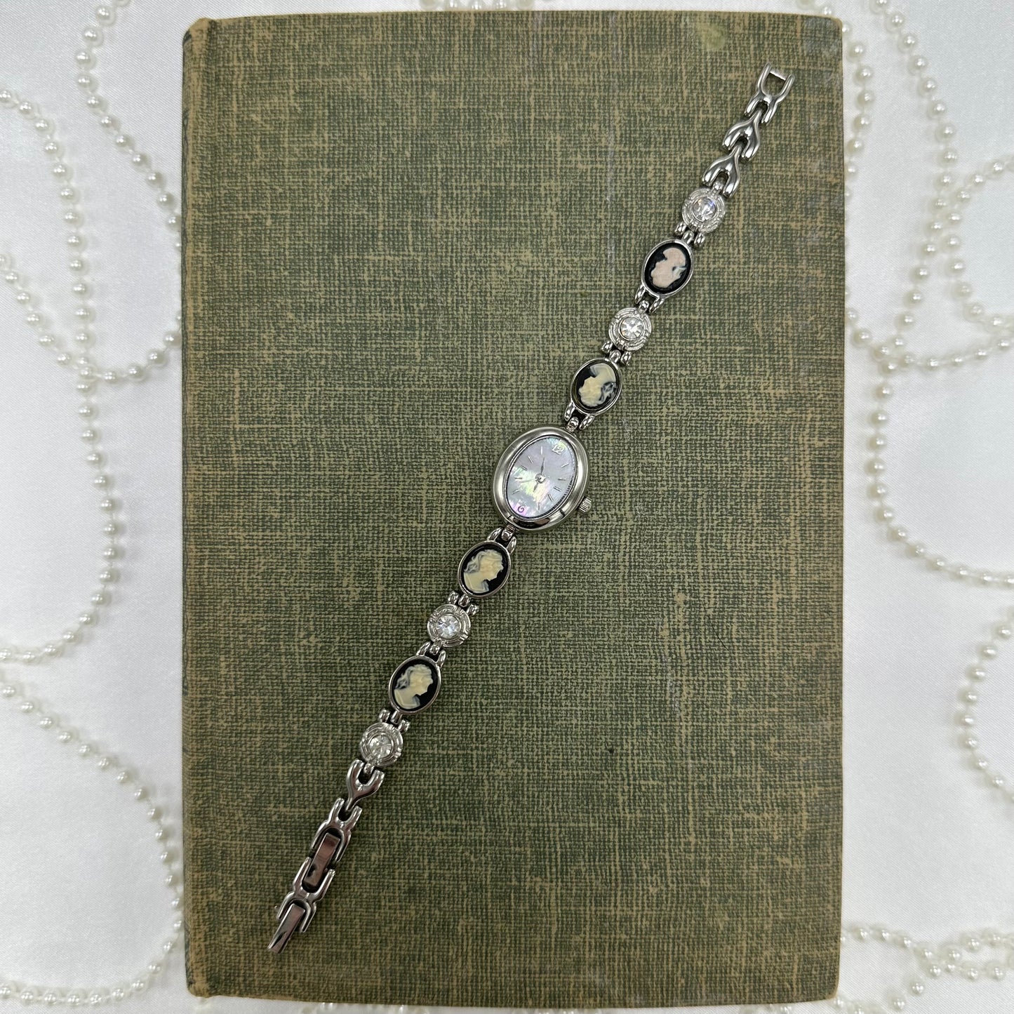Silver Cameo Watch with Mother of Pearl Dial