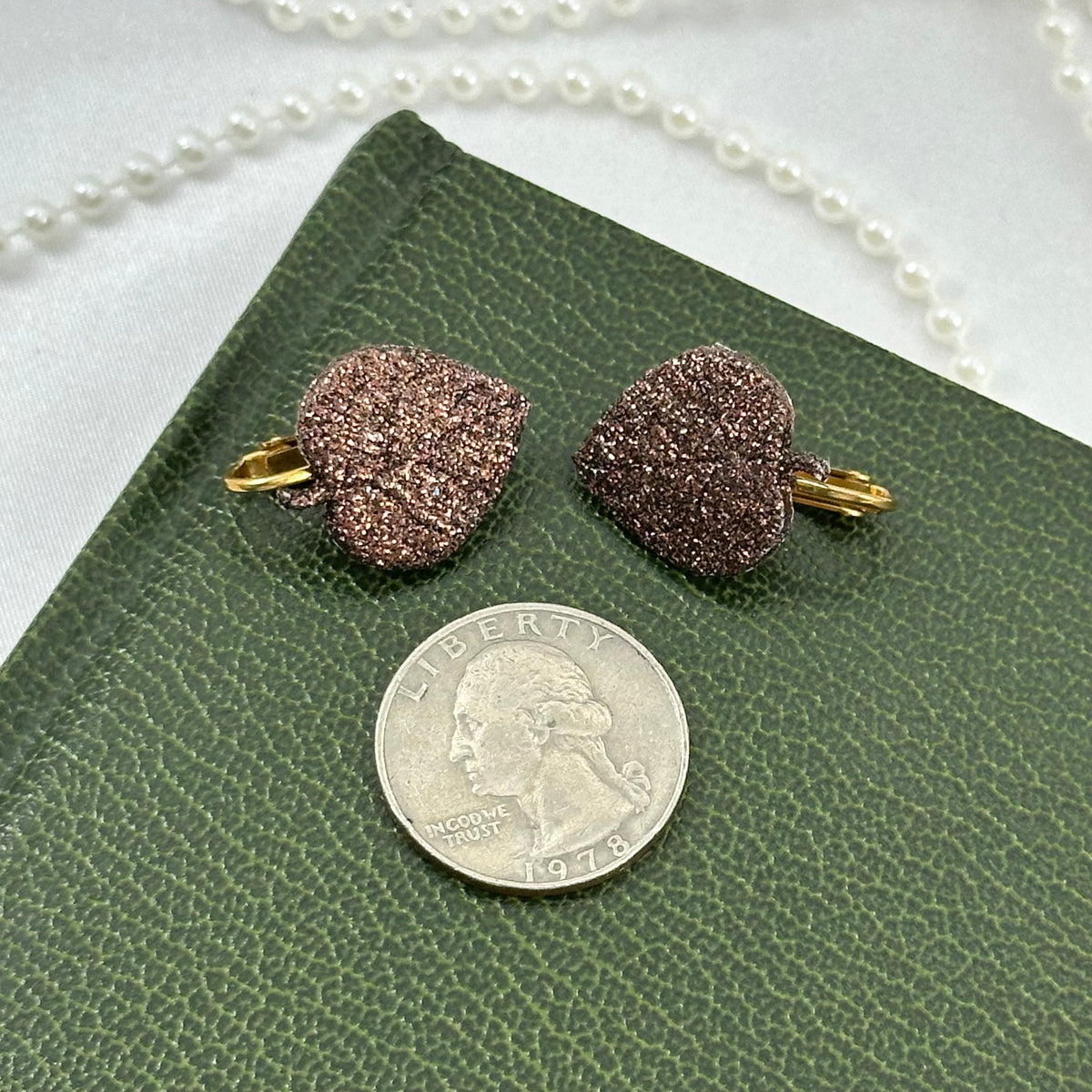 Glitter Leaf Gold Clip On Earrings