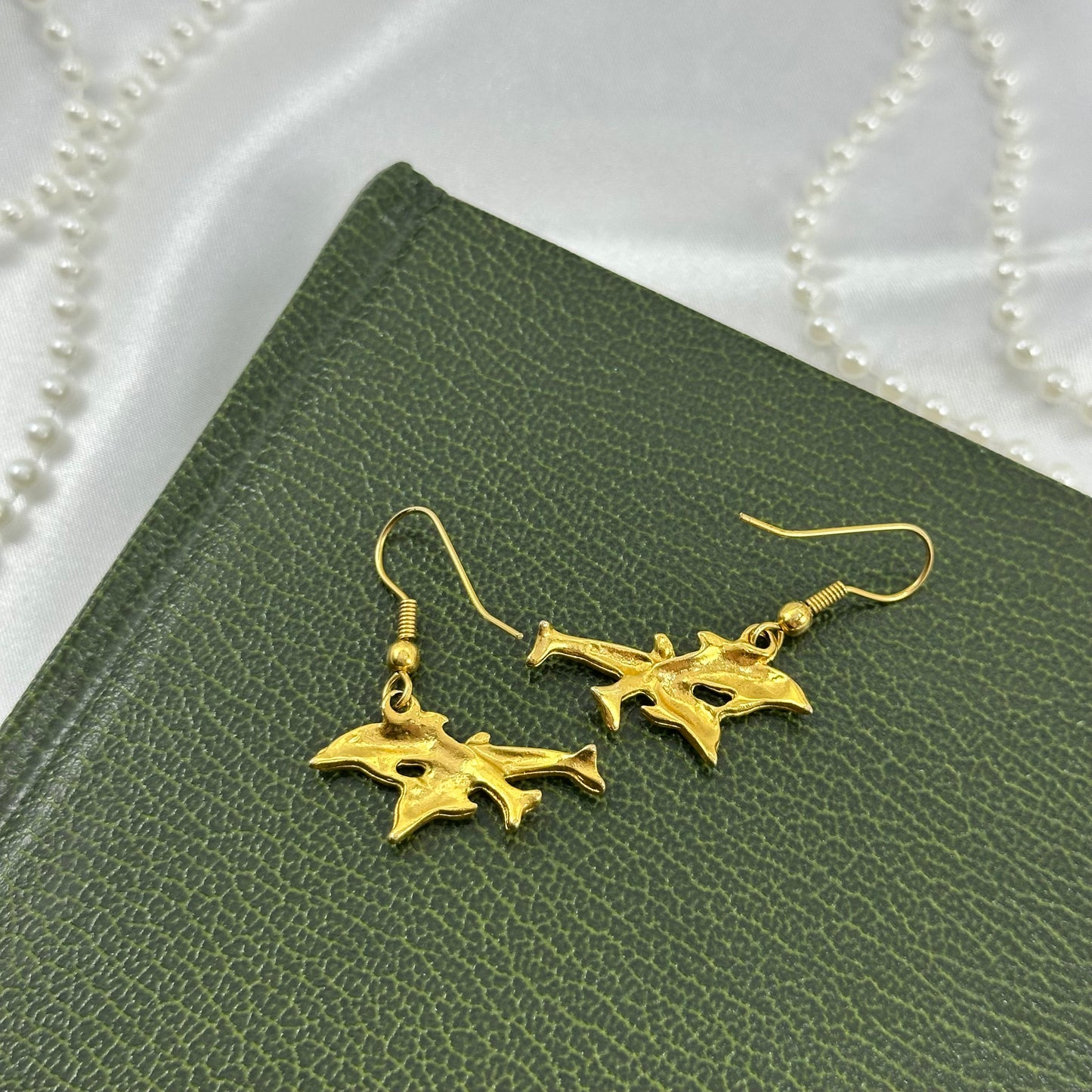 Gold Dolphins Dangle Earrings