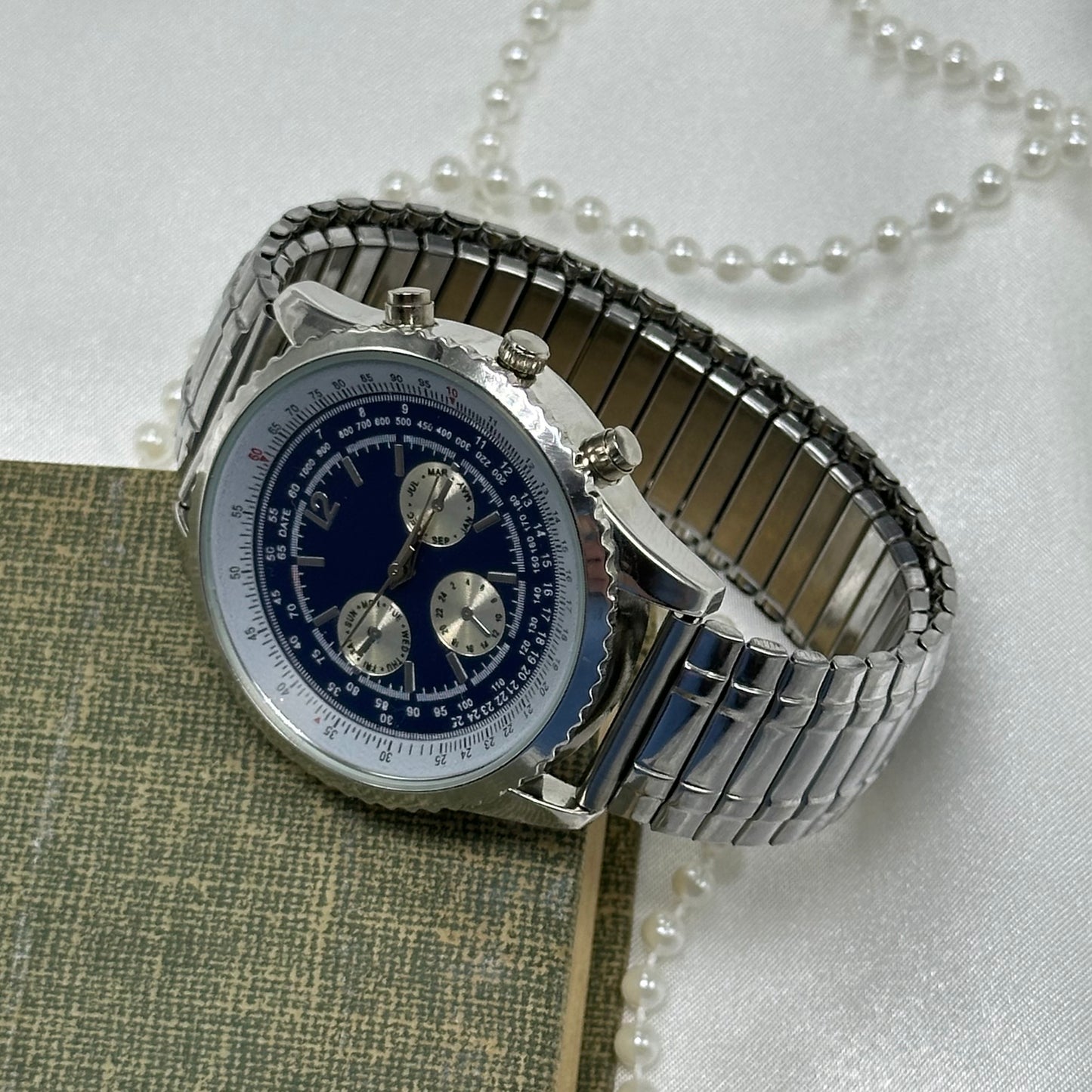 Silver and Blue Chronograph Watch