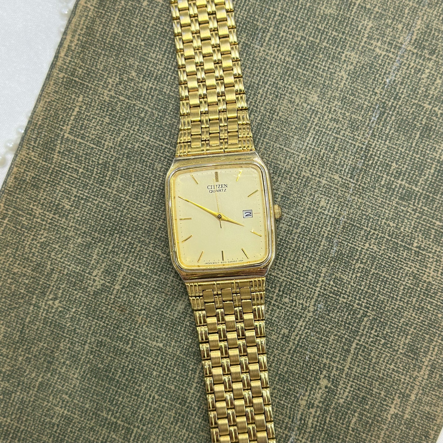 Gold Citizen Tank Watch with Date Display