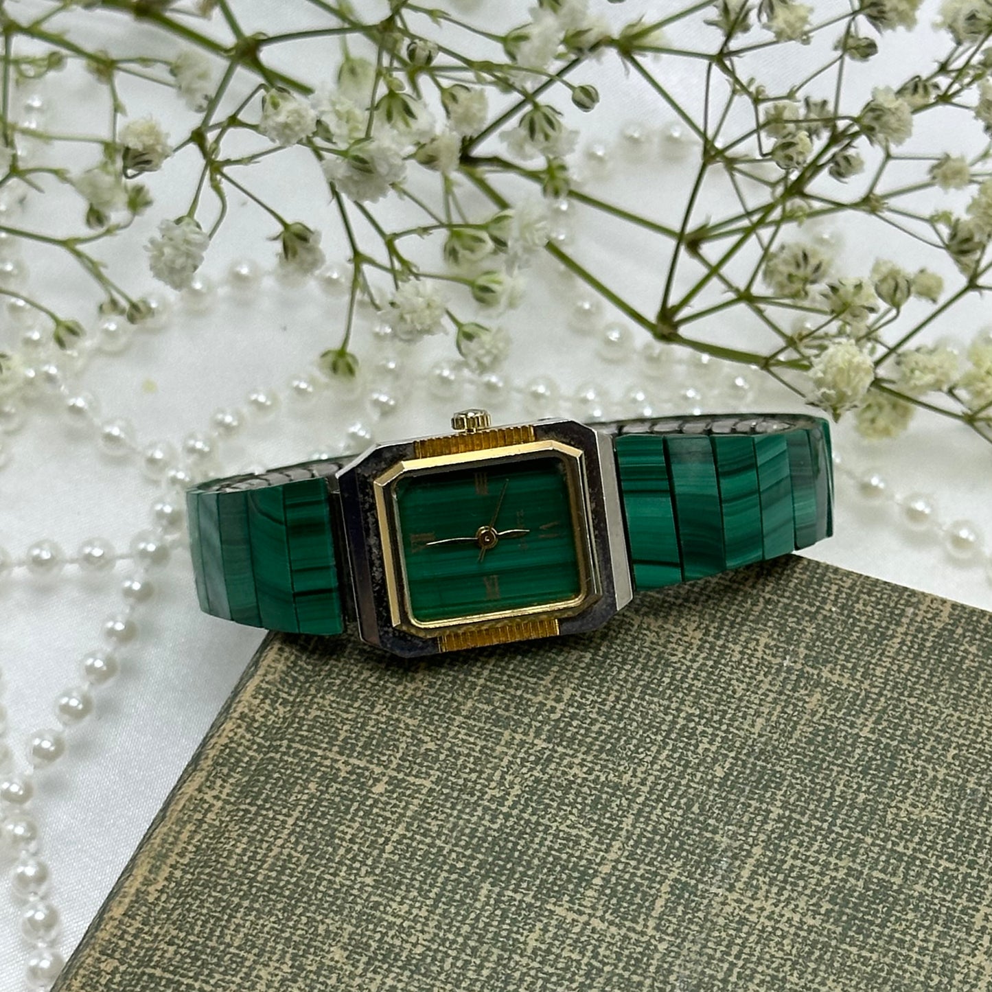 Green and Gold Malachite Watch