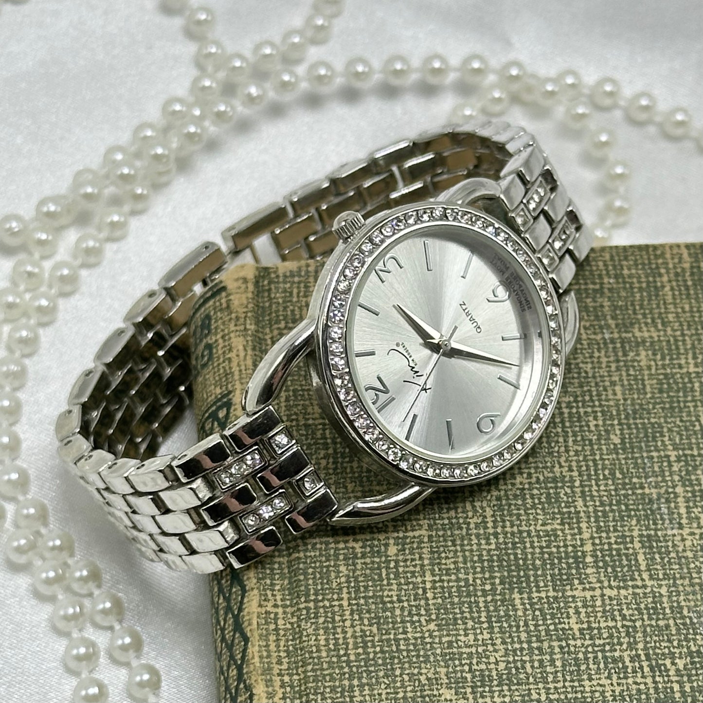 Vintage Silver Kim Rogers Watch with Round Diamanté Dial