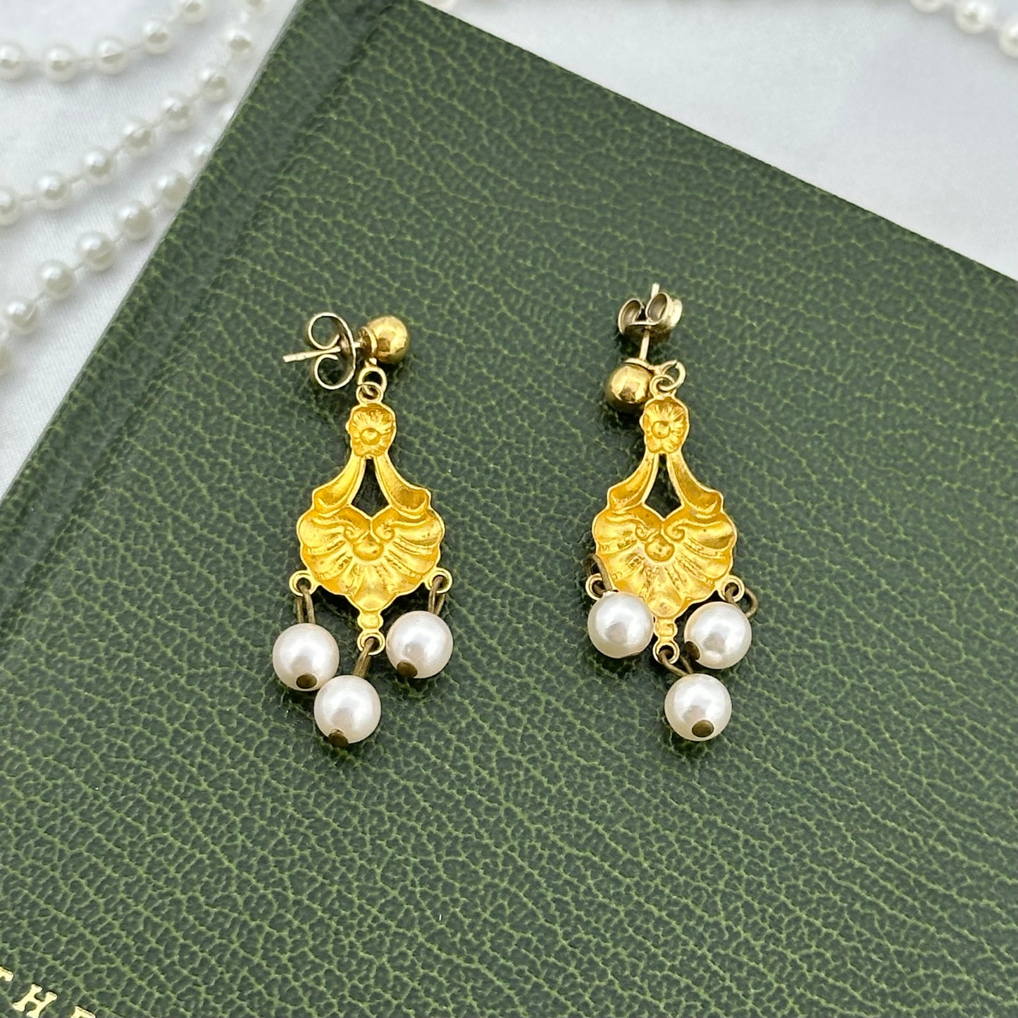 Gold Vintage Pearl Dangle Earrings