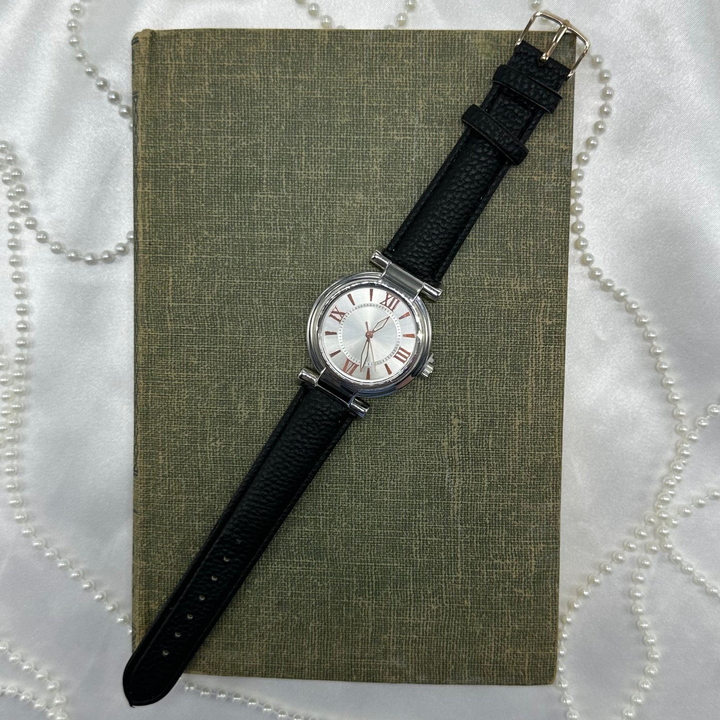 Silver and Rose Gold Watch with Black Band - Never Worn