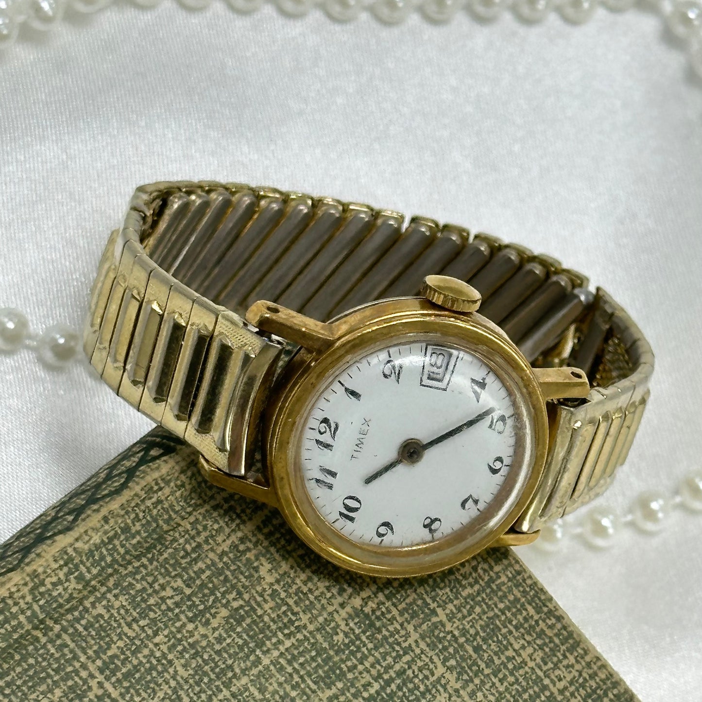 Gold Round Dial Timex Watch with Date Display