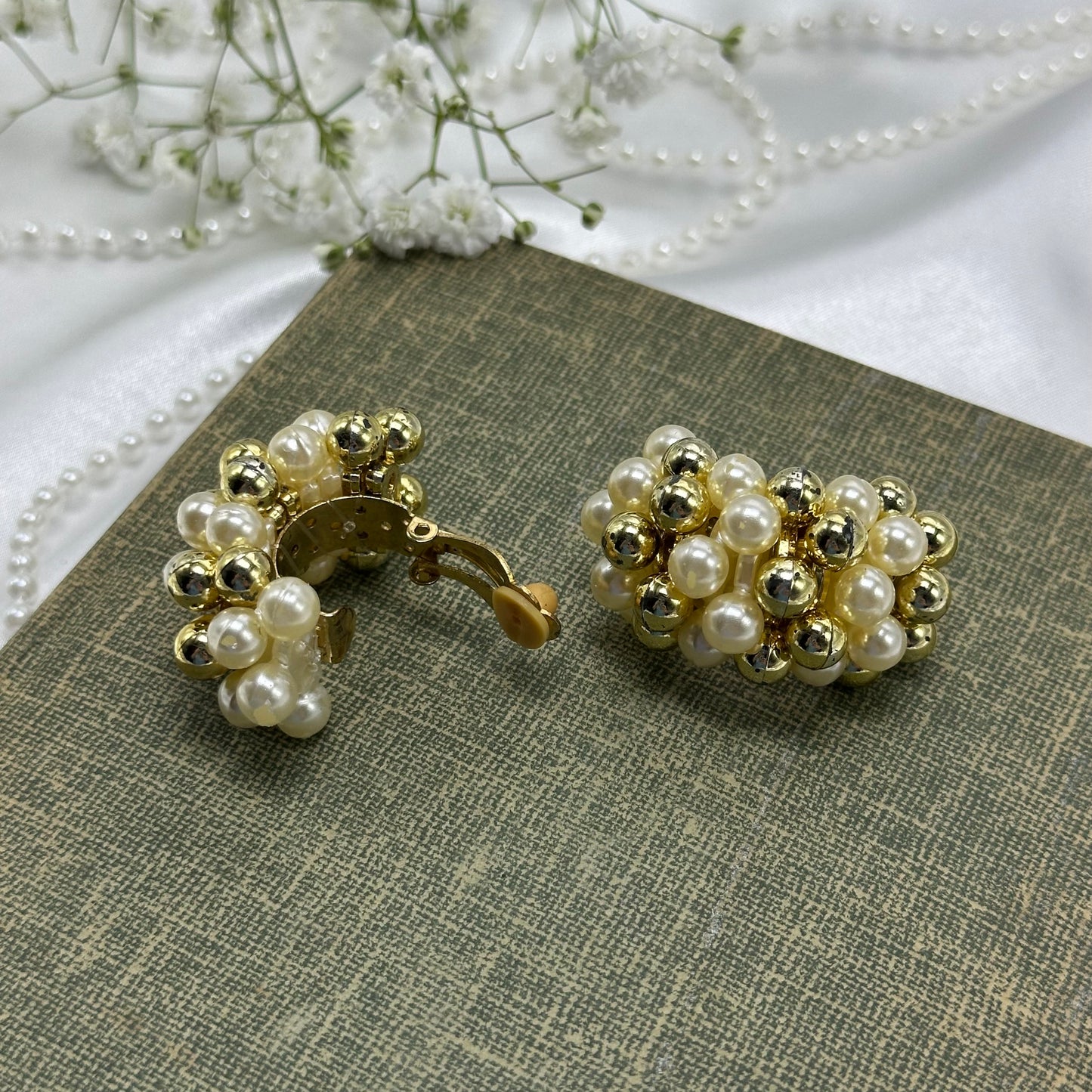 Gold and Pearl Clip on Earrings