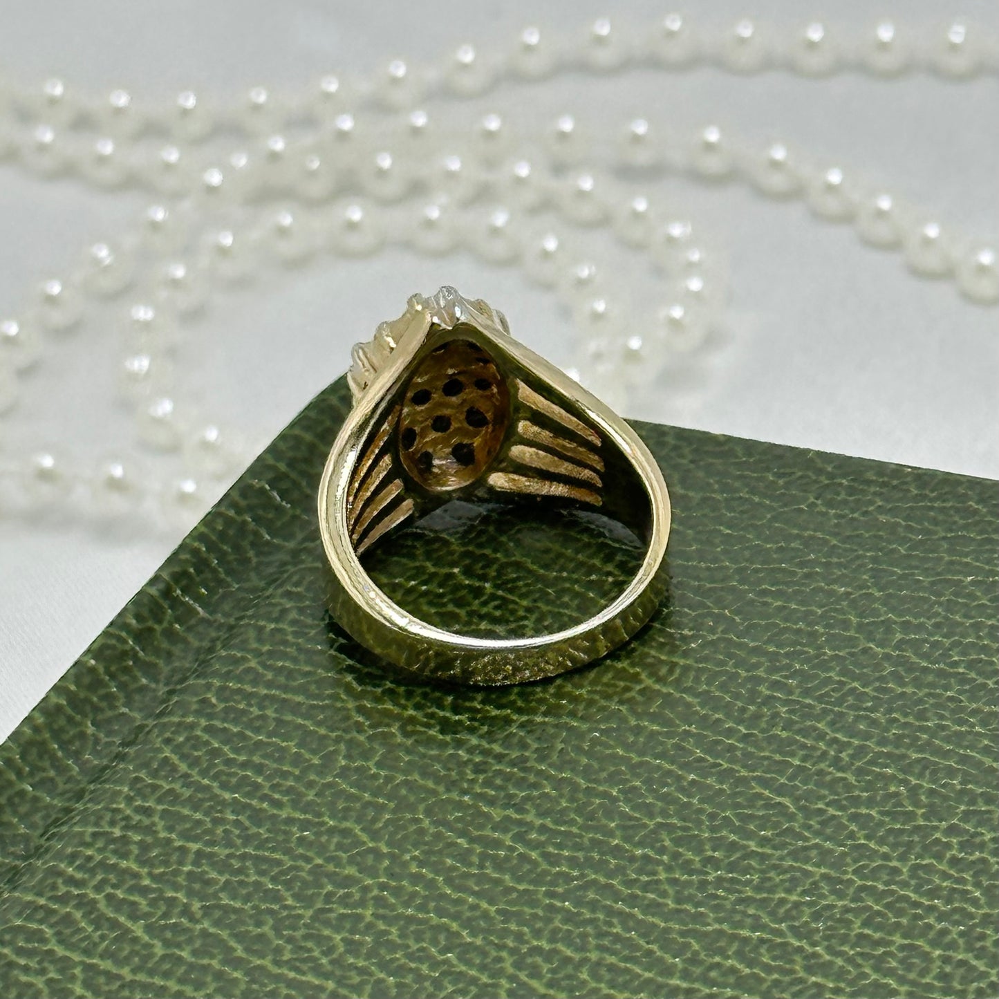 Vintage 14k Gold Plated Marquise Cluster Stone Ring