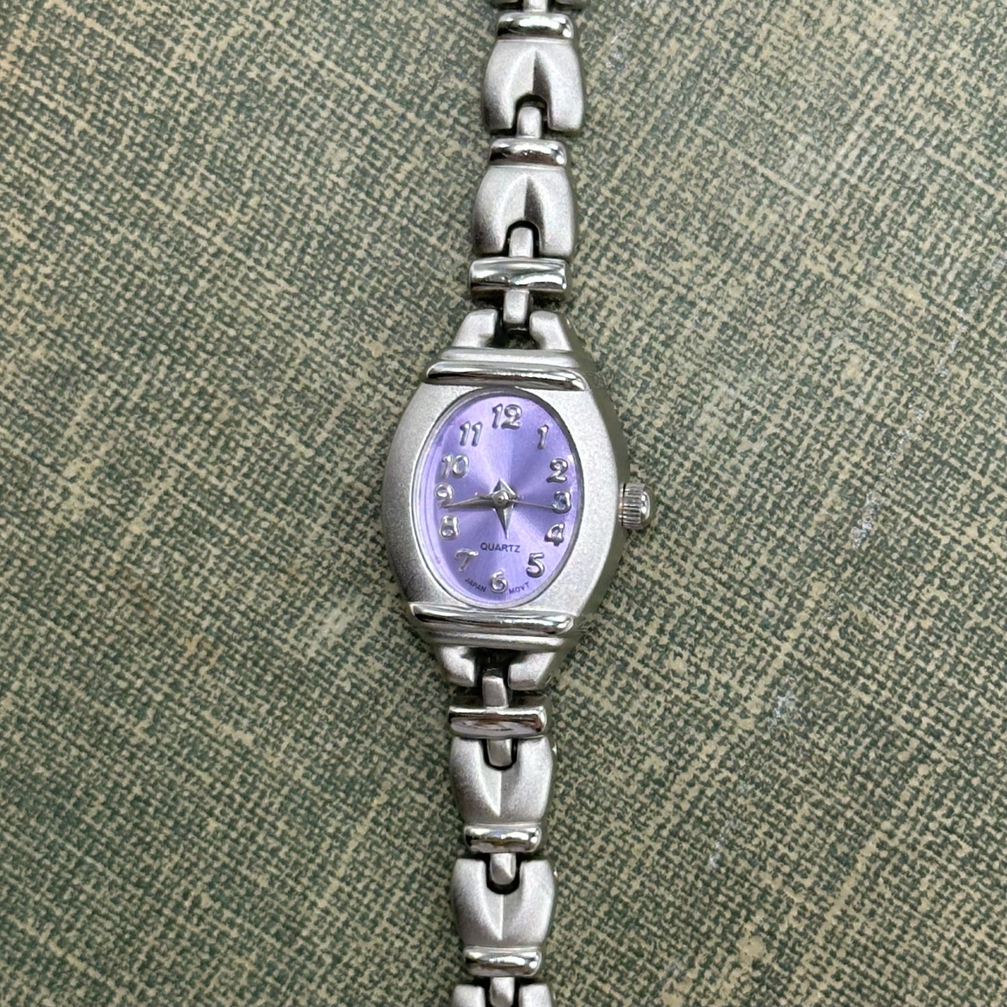 Silver Watch with Purple Dial