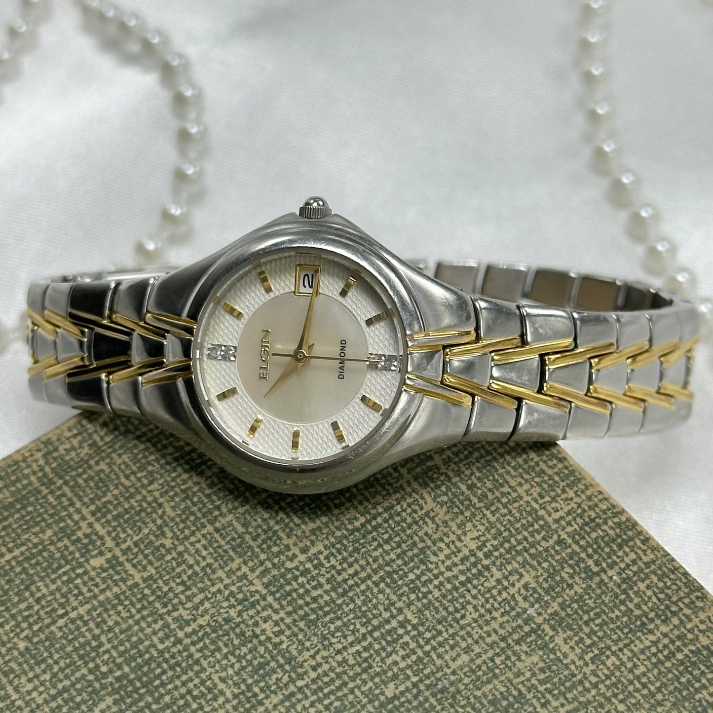 Two-Tone Elgin Watch with Mother of Pearl Dial