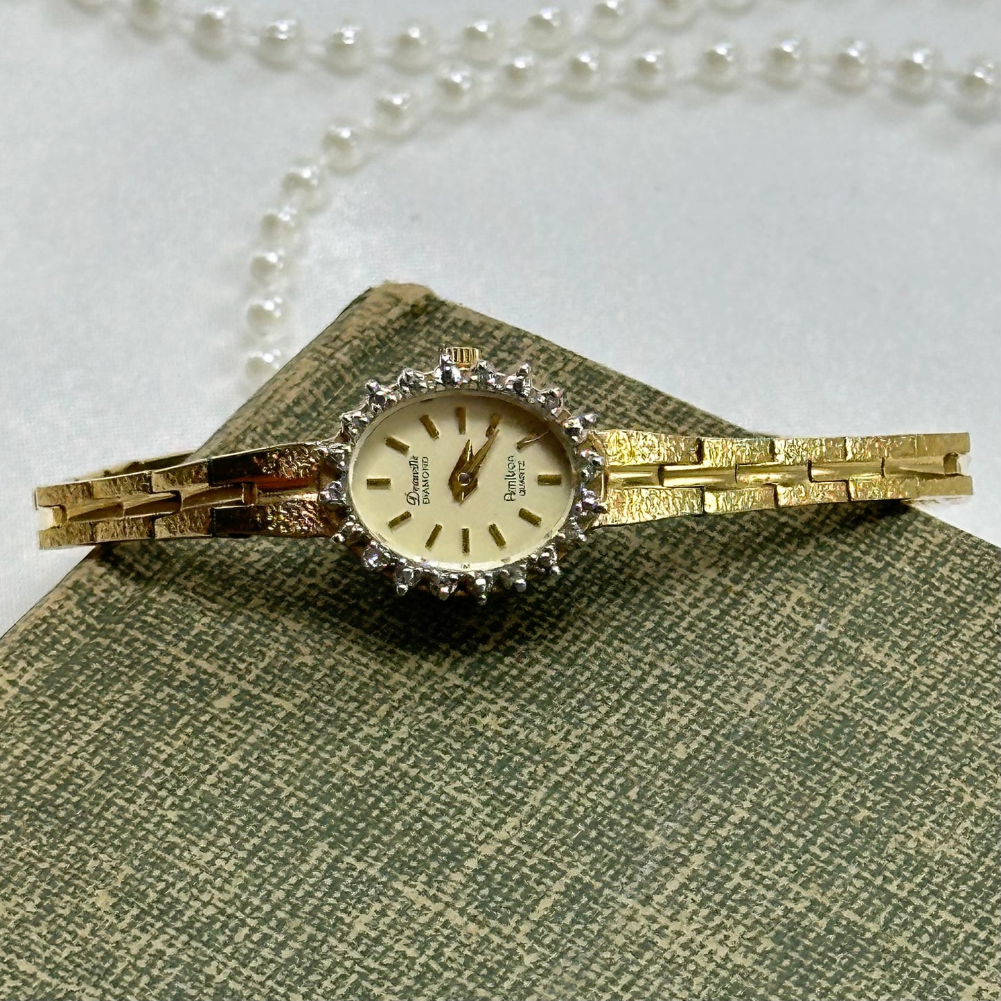 Dainty Vintage Gold Diamanté Deauville Diamond Watch