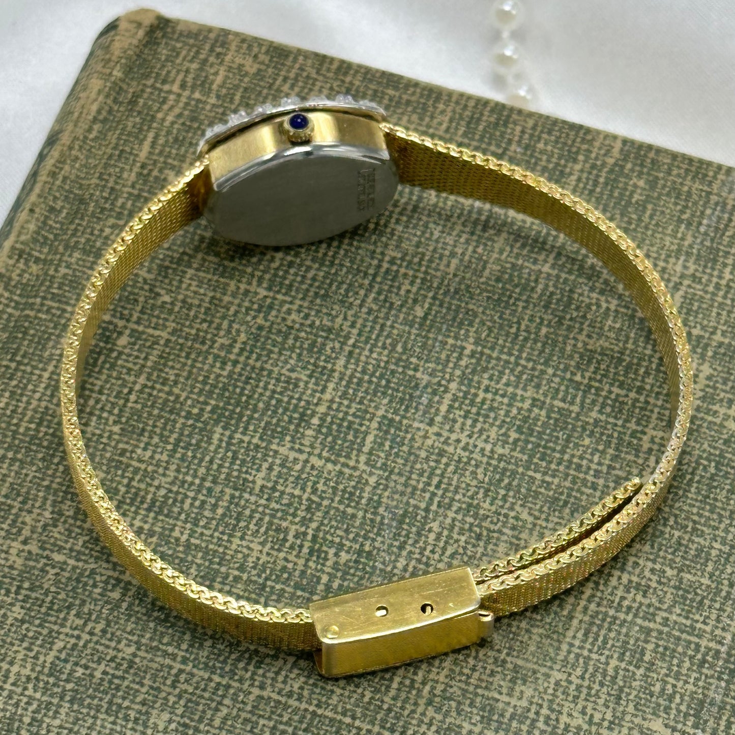 Gold Diamanté Lucien Piccard Watch with Blue Jewel Crown