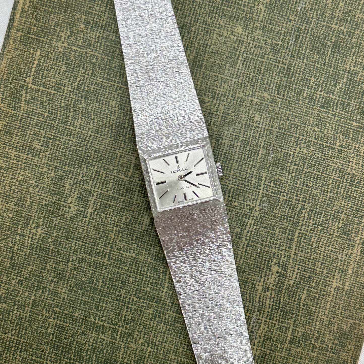 Silver Swiss Made Wind-Up Excalibur Tank Watch