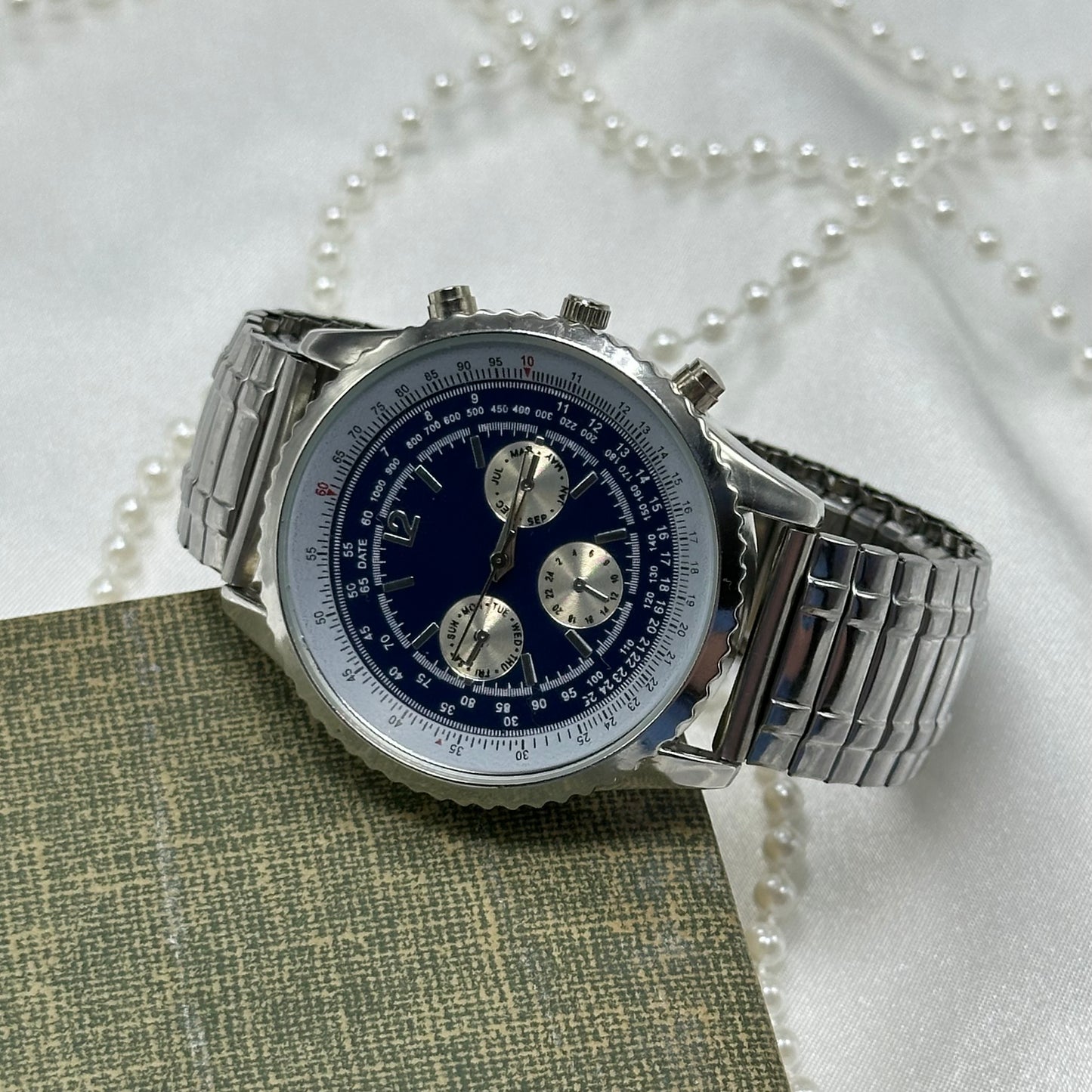 Silver and Blue Chronograph Watch