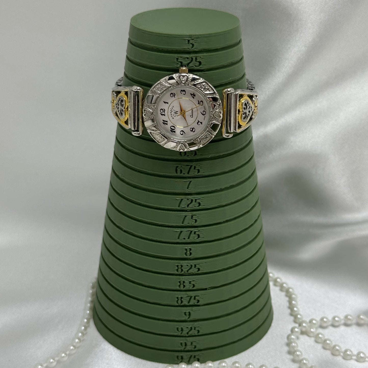 Two-Tone Wrangler Watch with Filigree Hearts Band and Black Jewel Crown