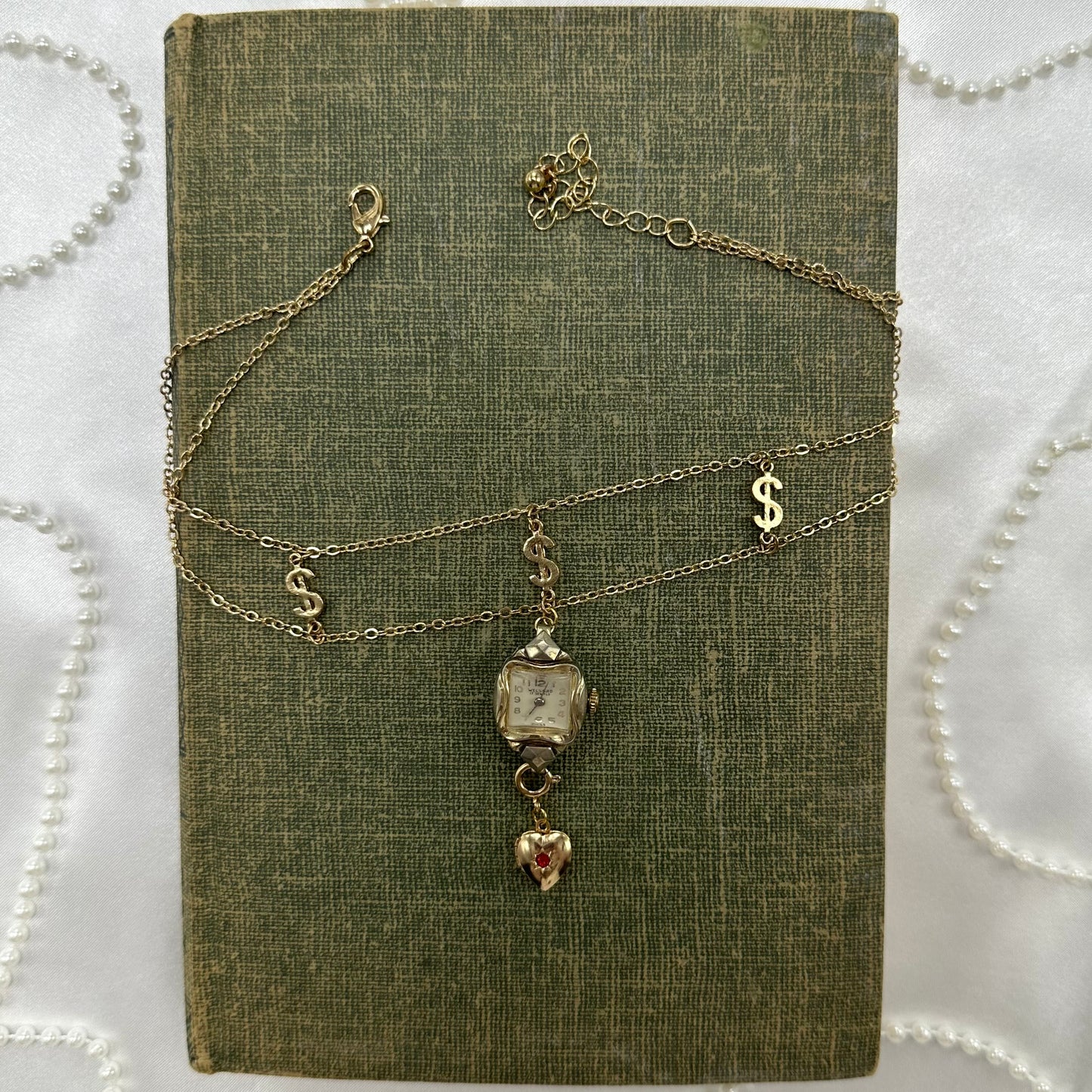 Gold Choker with Vintage Watch Pendant and Removeable Heart Locket