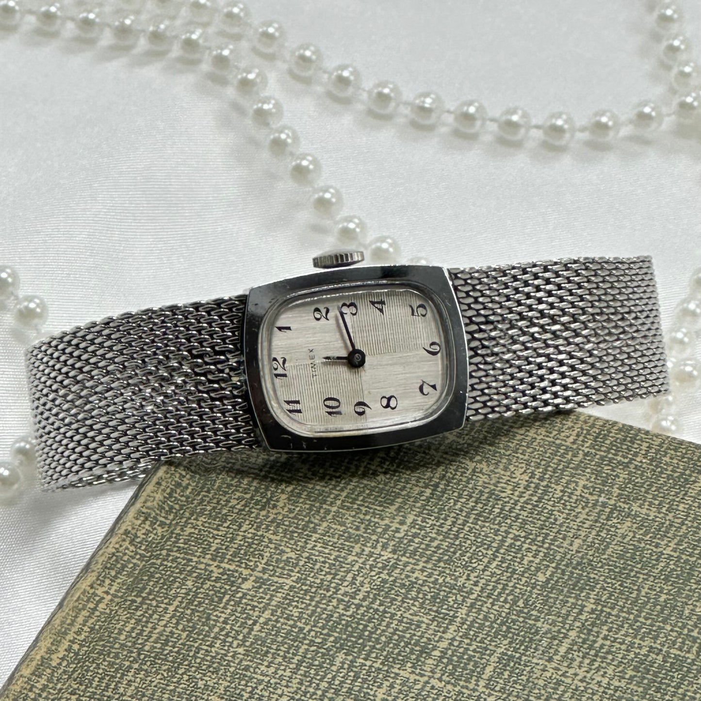 Vintage Silver Wind-Up Timex with Mesh Band