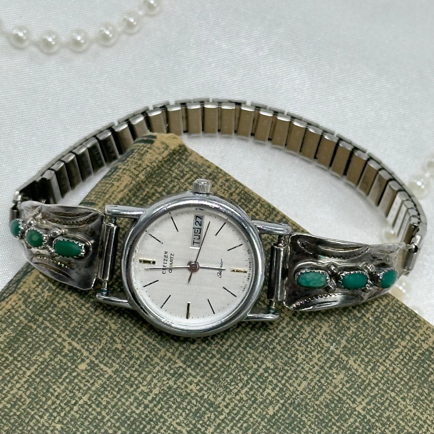 Silver and Turquoise Citizen Round Dial Watch