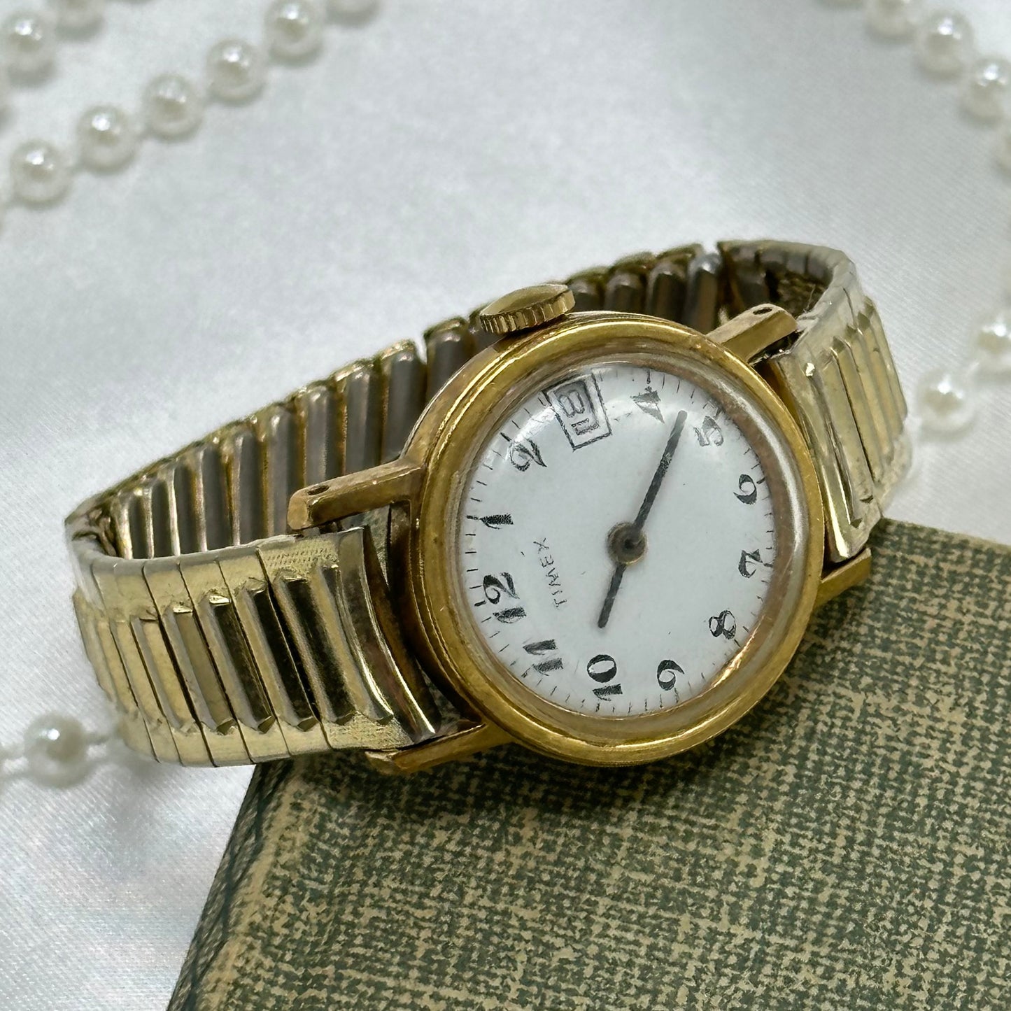 Gold Round Dial Timex Watch with Date Display