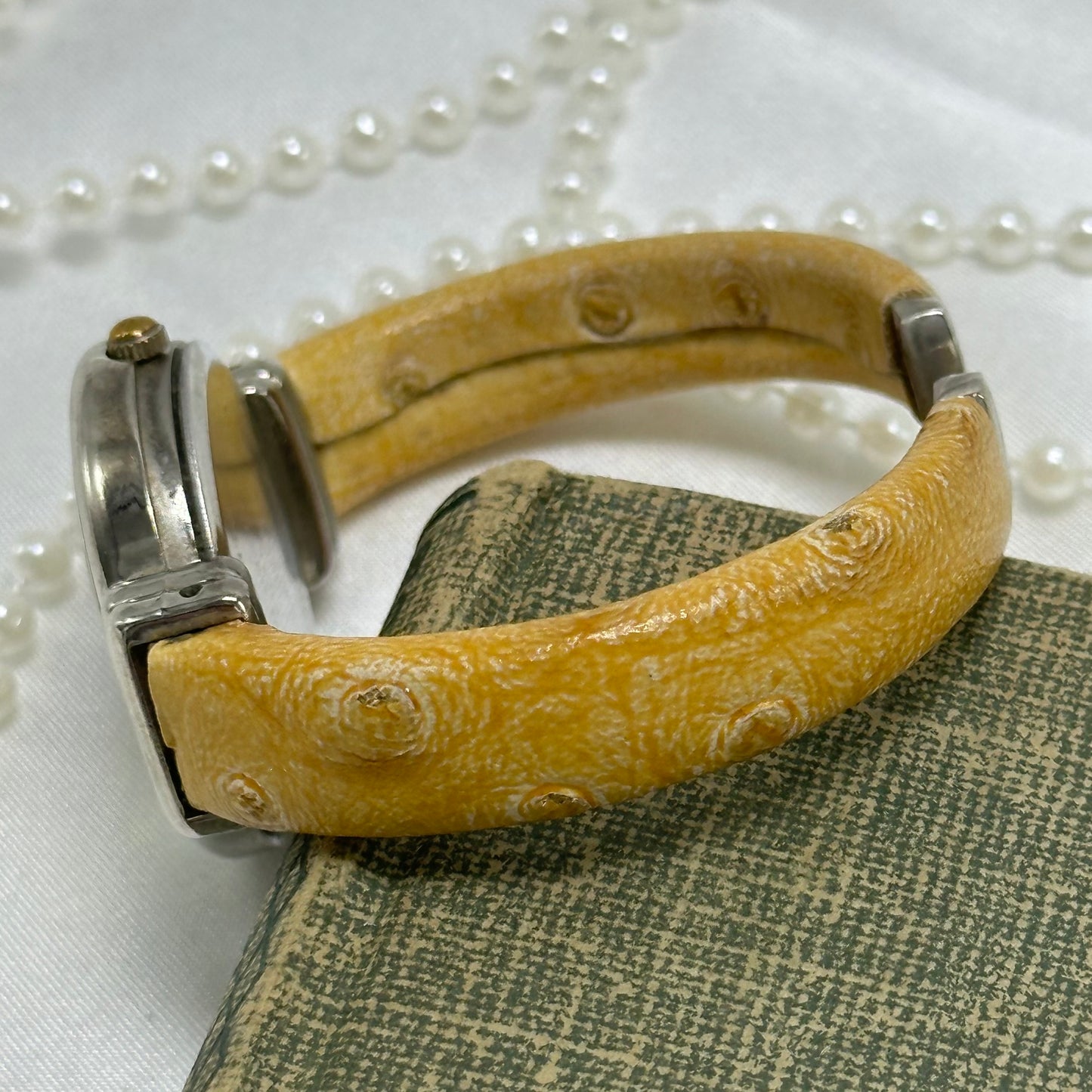 Silver Round Dial Cuff Watch