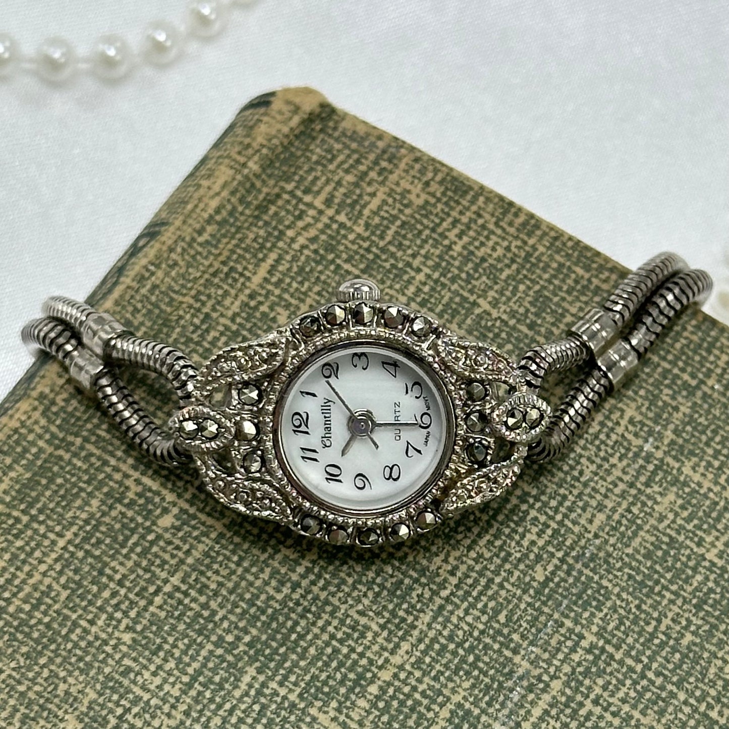 Vintage Silver Marcasite Art Deco Style Watch