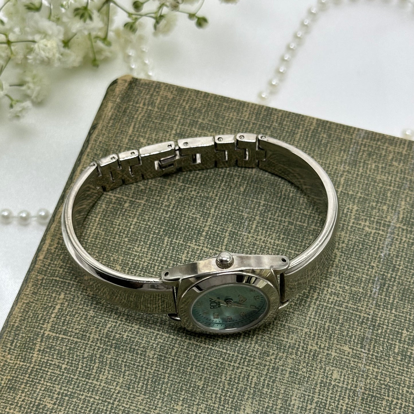 Silver Blue Dial Cuff Watch