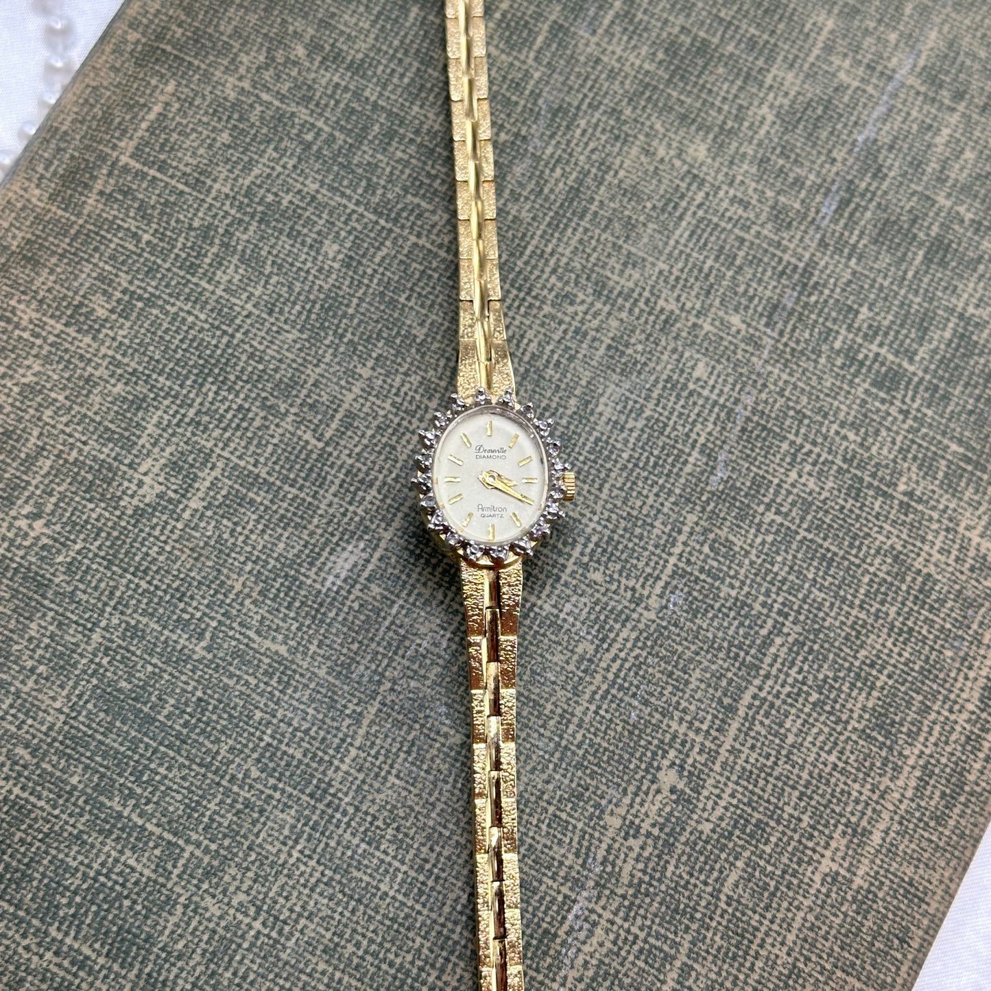 Dainty Vintage Gold Diamanté Deauville Diamond Watch