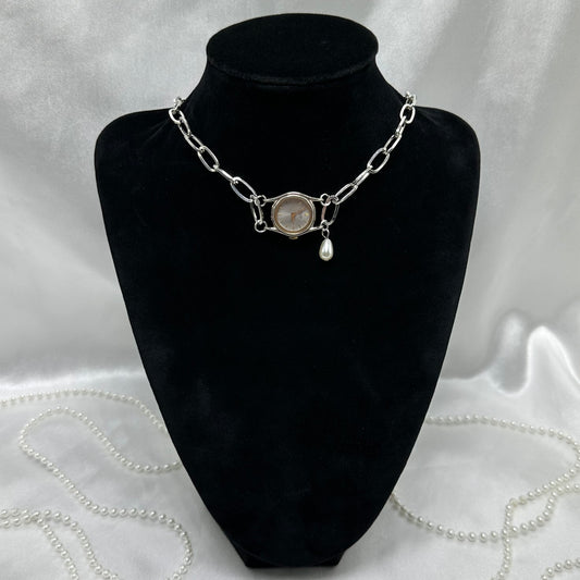 Chunky Chain Watch Choker with Pearl