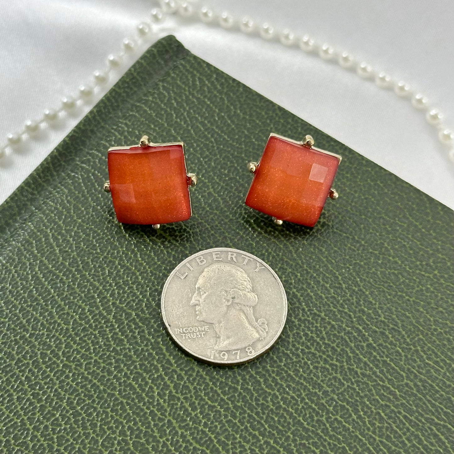 Orange Square Stud Earrings