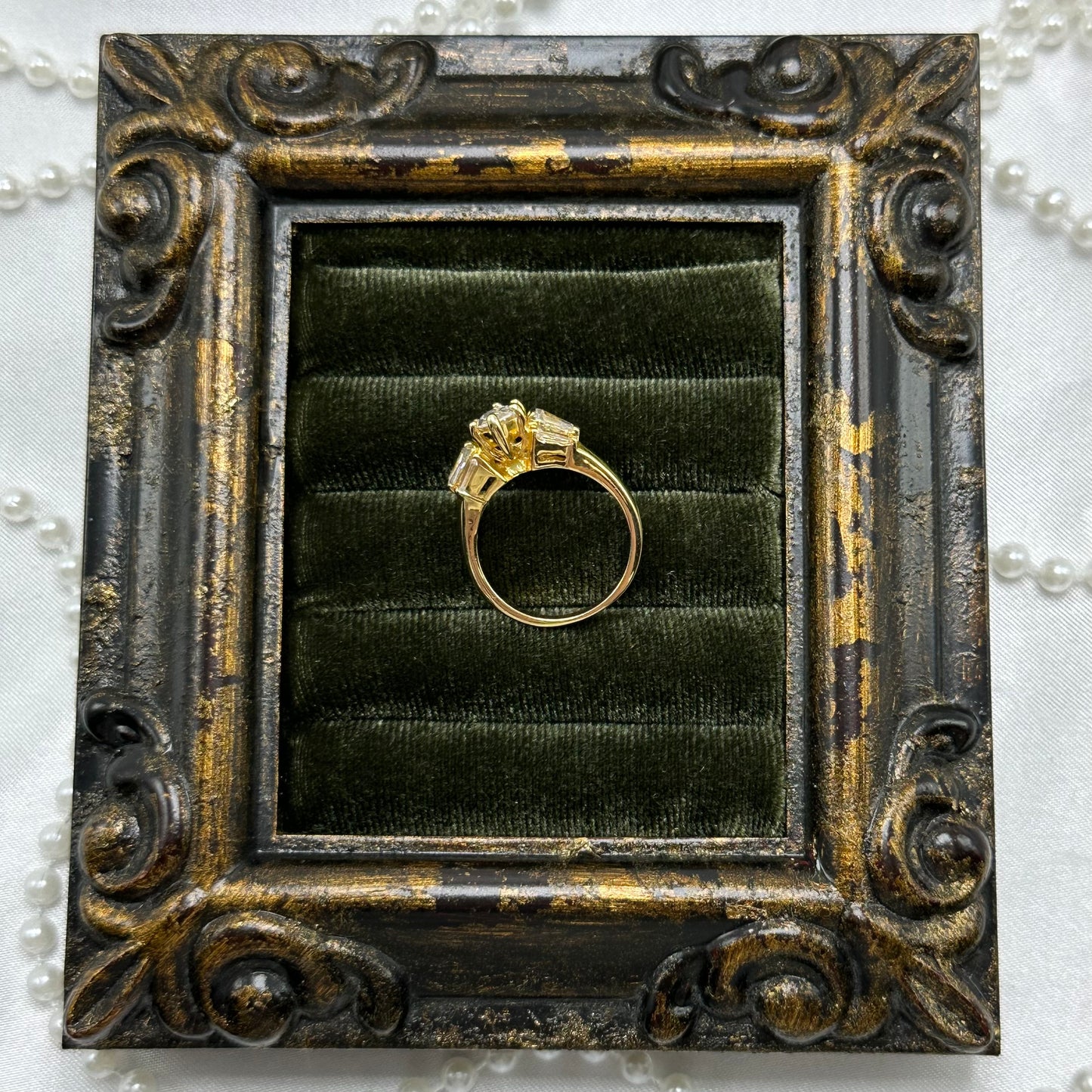 Marquise Cubic Zirconia Stone Vintage Deadstock Ring 14k Gold Electroplated
