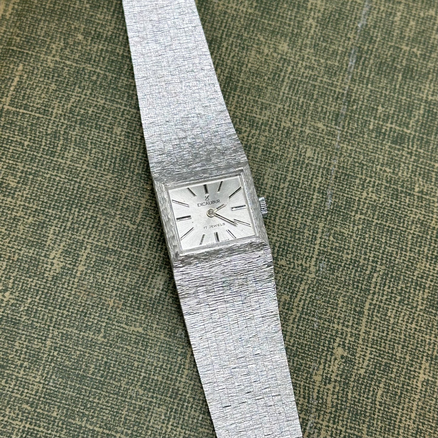 Silver Swiss Made Wind-Up Excalibur Tank Watch