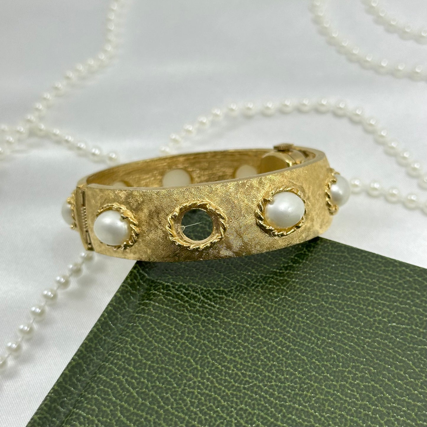 Vintage Gold Bangle Peekaboo Watch with Pearls